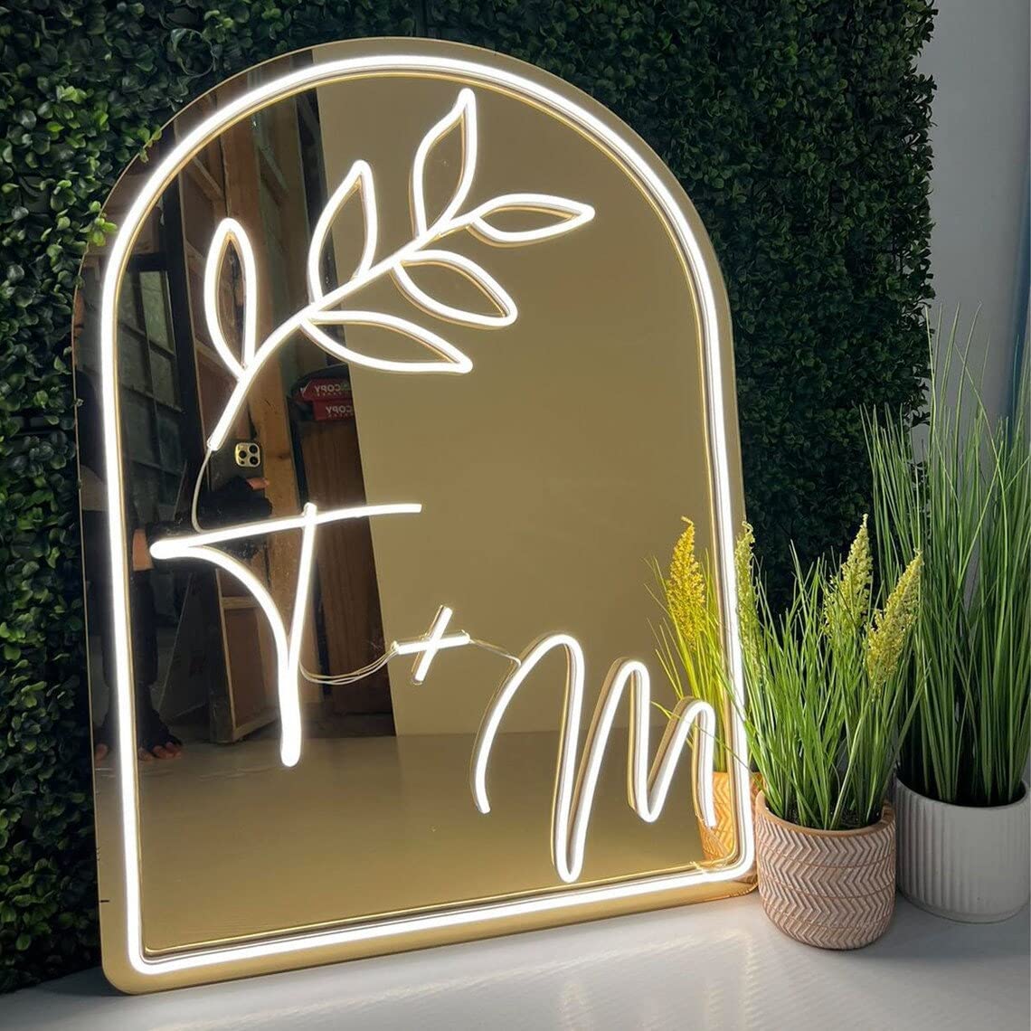 Custom Neon Signs for Wedding - Personalized Dimmable LED Neon Light with Initials, Gold Mirrored Acrylic Wall Decor (15