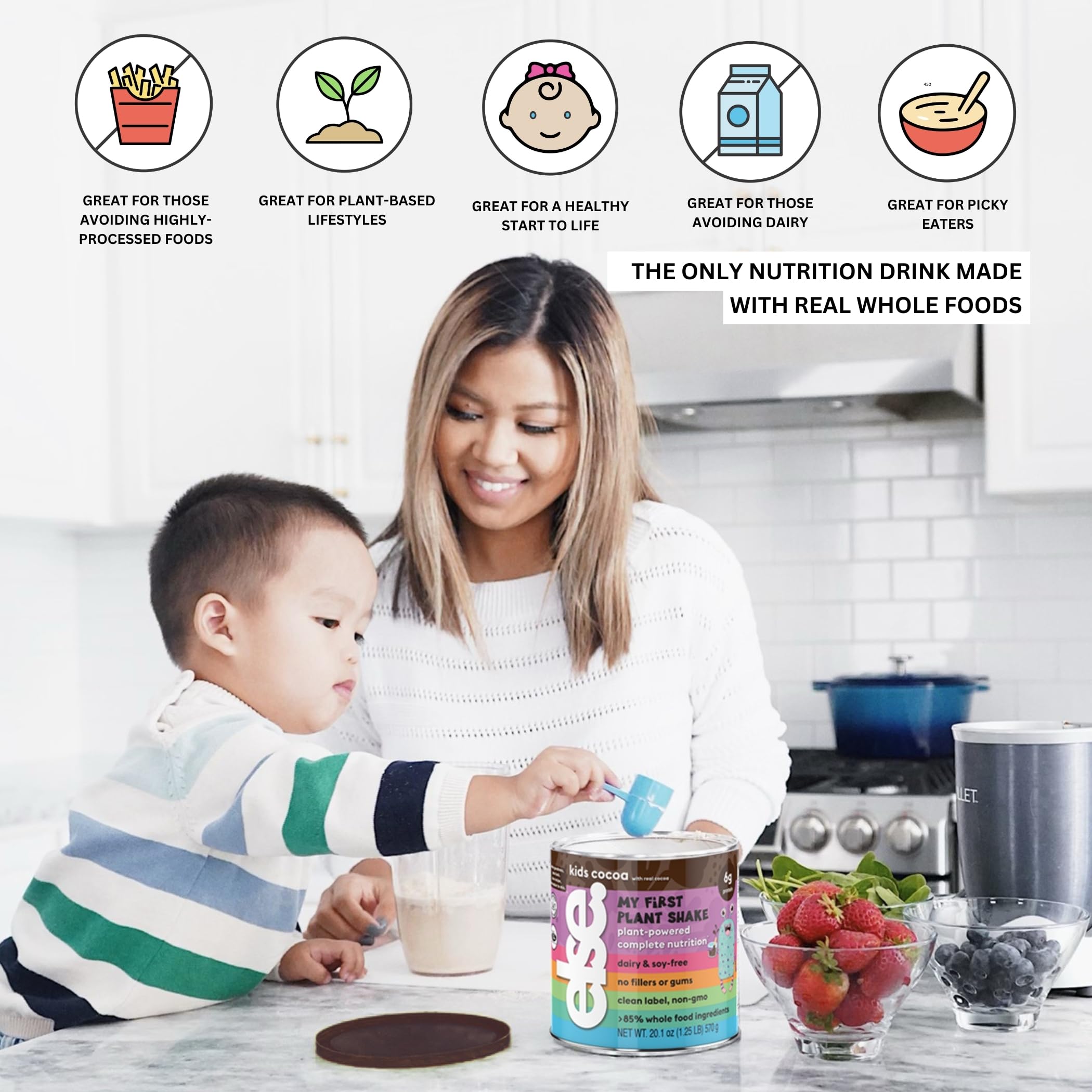 Else Nutrition Plant-Based Kids Protein Shake Powder for Ages 2-12 | Dairy-Free Complete Nutrition with Plant Protein, 25 Vitamins & Minerals | Healthy Nutrient Boost for Snacks, School Lunches & Active Play (Chocolate, 2-Pack)
