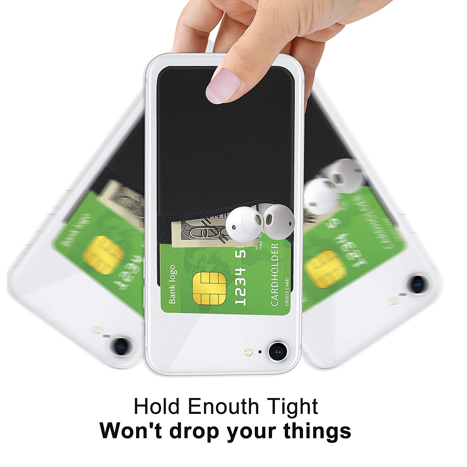 Senose Phone Wallet - Stick On Card Holder for iPhone, Android & Samsung Galaxy - 5 Pack | Slim Back of Phone Storage for Credit Cards & IDs | Perfect for Travel, Shopping & Everyday Use