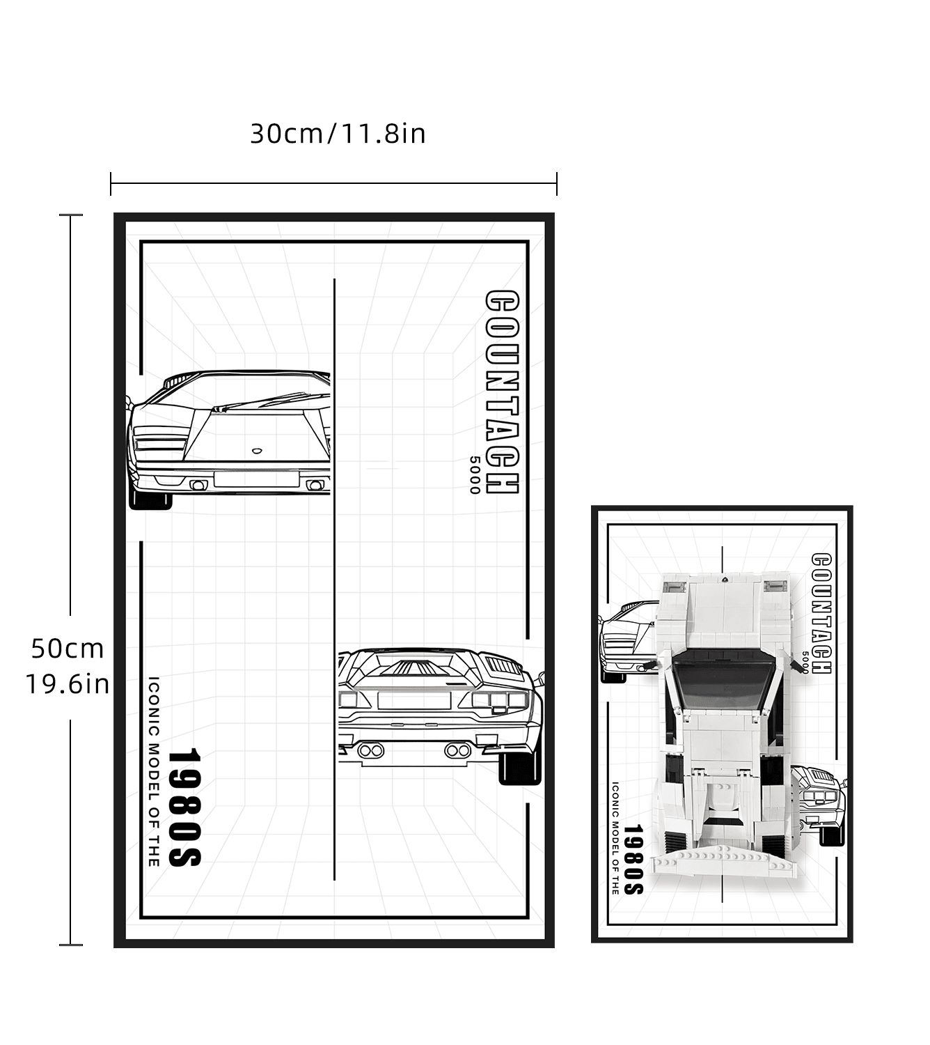 LEGO Creator Lamborghini Countach Quattrovalvole 5000 (10337) Display Wall Frame - 50cm x 30cm Showcase for LEGO Car Models - Perfect for Home Office Decor & Collector's Display