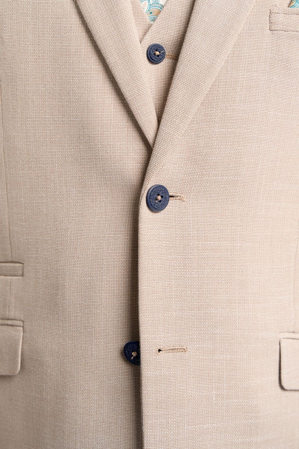 Cavani Miami Men's Beige Blazer Jacket - Slim Fit Casual Sport Coat for Business, Wedding & Formal Events