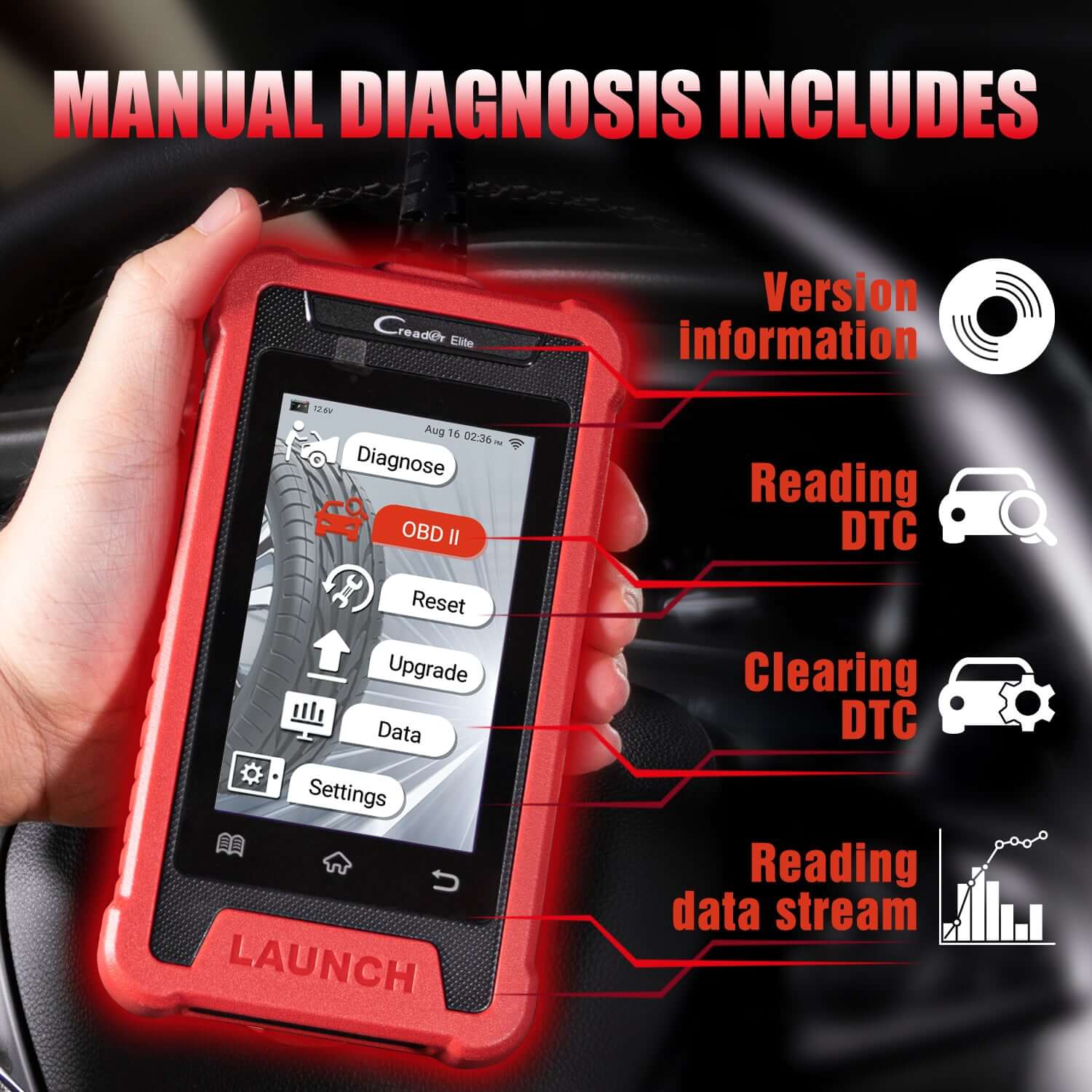 LAUNCH® Creader Elite 200/202/205 ABS & SRS OBD2 Scanner - Professional Automotive Diagnostic Tool for Car, Truck & SUV - Read & Clear Fault Codes, Check Engine Light, Airbag & Brake System - Perfect for Mechanics & DIY Car Repair