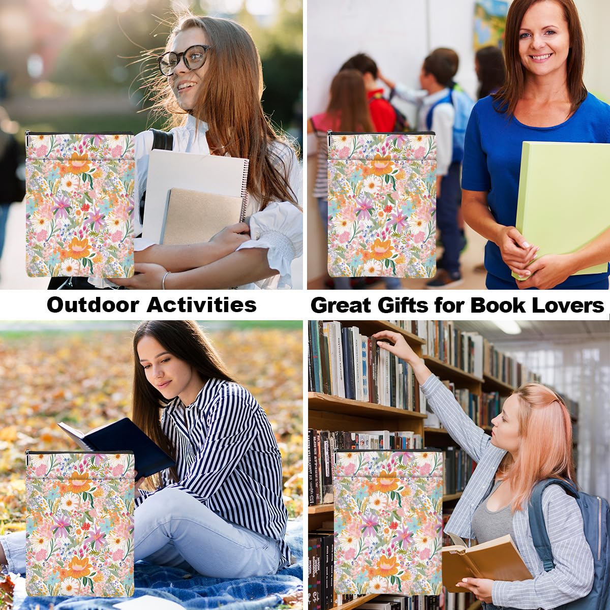 Floral Book Sleeve - Preppy Flower Book Cover Protector for Paperbacks & Hardcovers | Perfect Gift for Book Lovers, Women, Girls & Moms | Great for Reading, Travel, Book Club & School | Christmas Birthday Gifts Idea