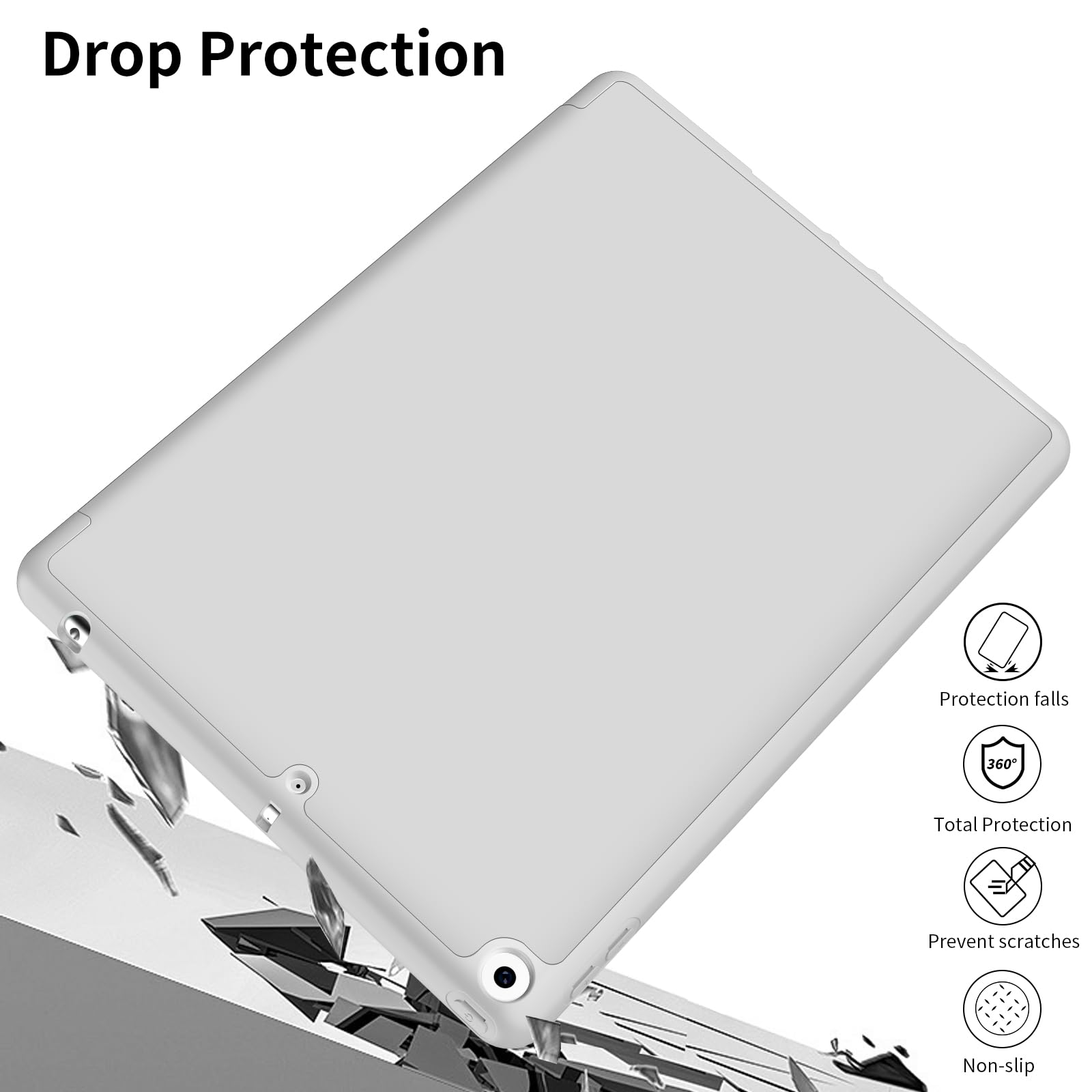 JKSML 9.7 Inch iPad Case for iPad 6th/5th Generation (2018/2017) & iPad Air 2/Air 1 - Lightweight Slim Trifold Stand Cover with Pencil Holder & Auto Sleep/Wake Feature, Soft TPU Back, Gray - Perfect for Work, School & Travel Protection