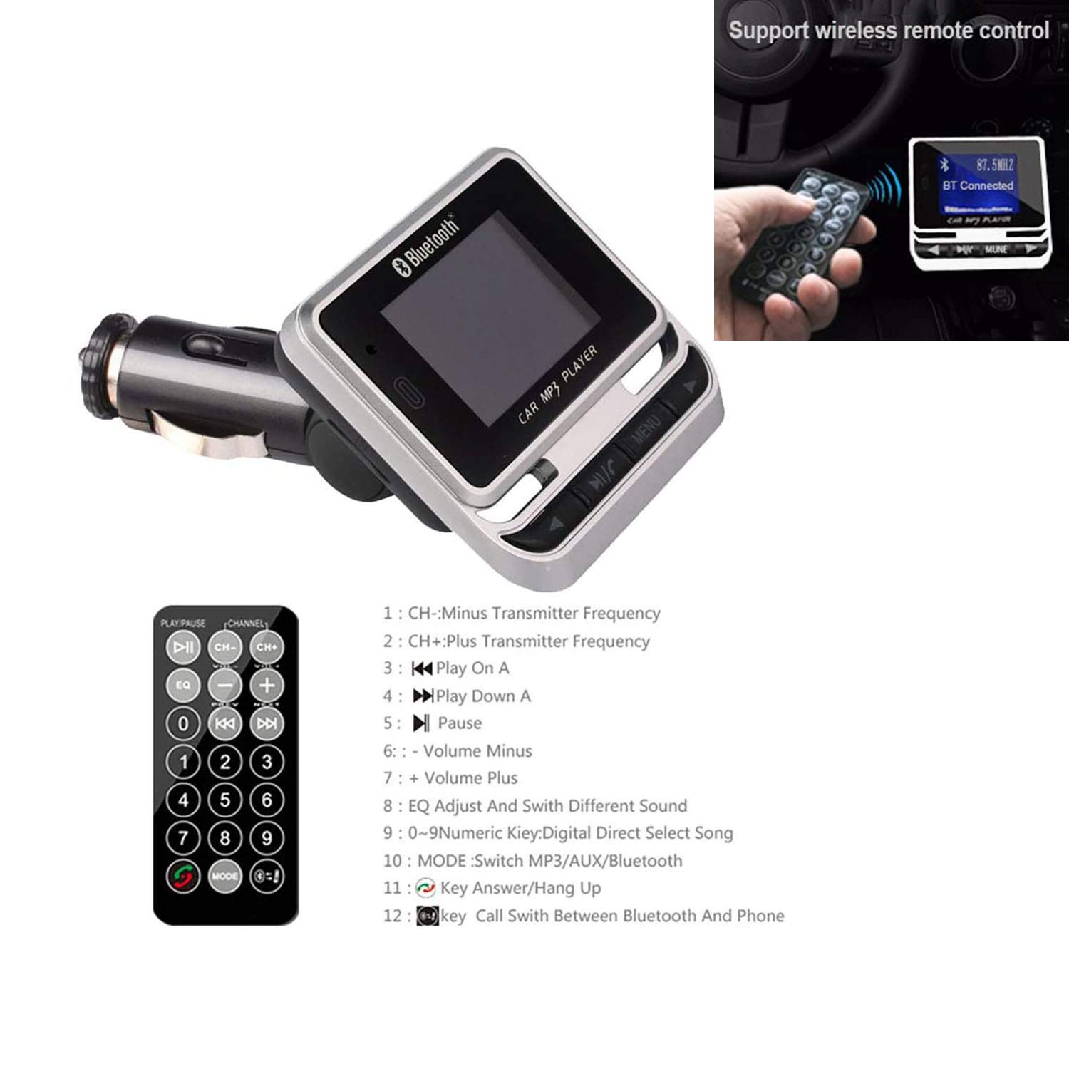 Bluetooth FM Transmitter for Car - Wireless MP3 Player with USB Charger & Hands-Free Calling for Road Trips