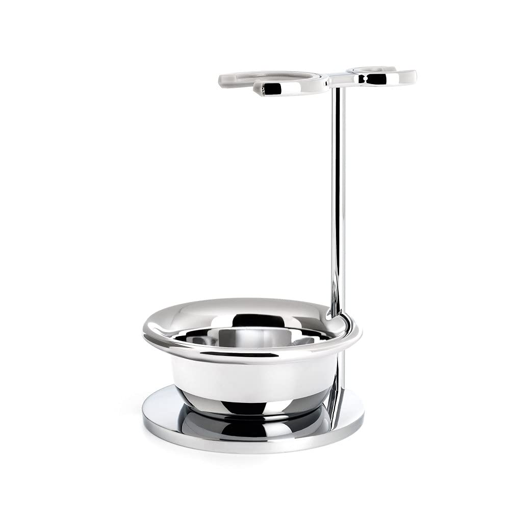 Premium Stainless Steel Razor & Shaving Brush Stand with Bowl - MÜHLE VIVO & RYTMO Series | Durable Shaving Accessory for Wet Shaving | Perfect for Barber Shops & Home Grooming Stations