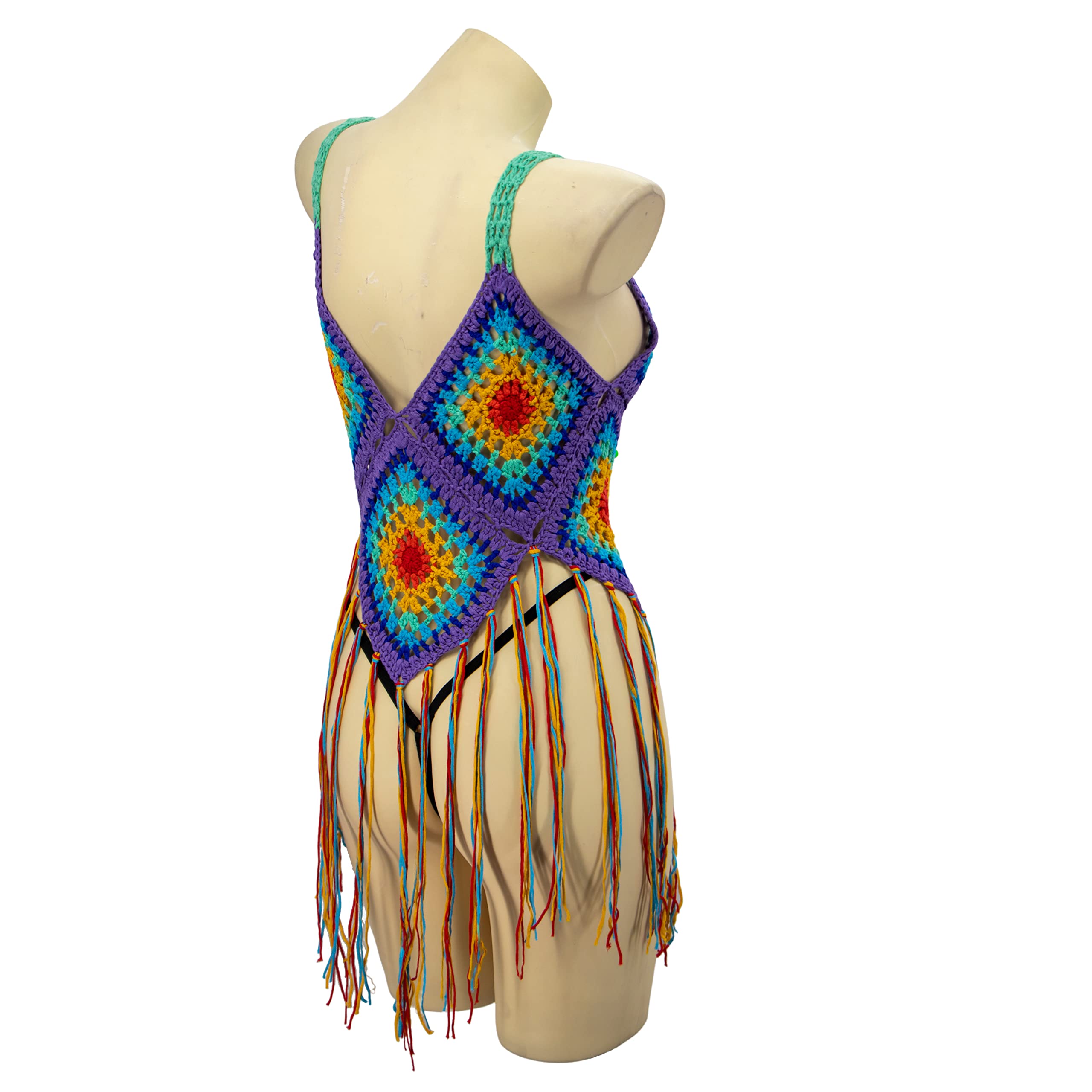 Rainbow Crochet Top with Fringes - Boho Summer Beachwear for Women | Perfect for Music Festivals, Vacations & Casual Outings