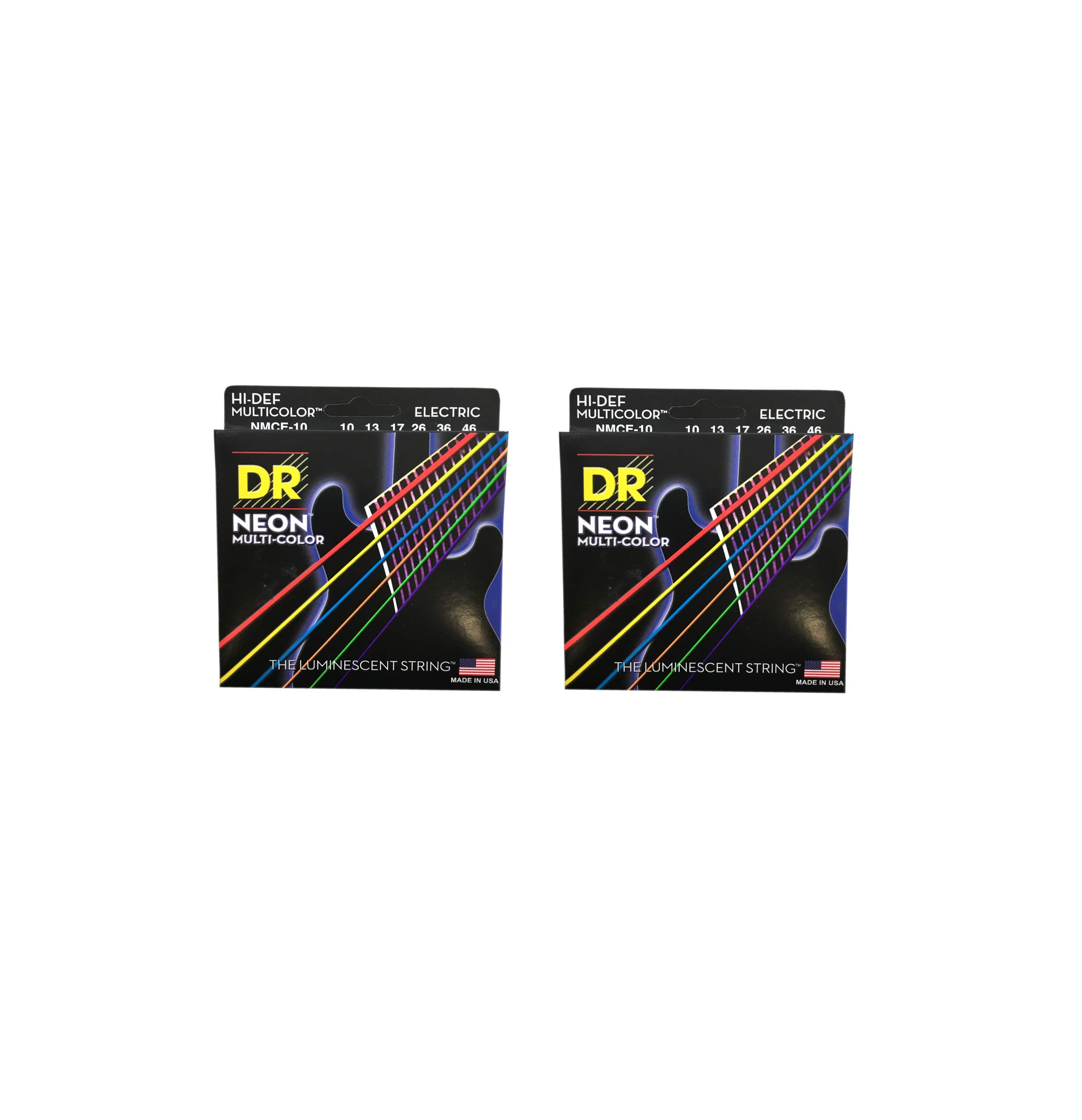 DR Electric Guitar Strings - Neon Multicolor 10-46 Gauge (2 Pack) | Bright Colored Strings for Stage Performance & Rock Music