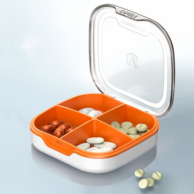 4-Compartment Travel Pill Organizer Box - Portable Daily Medicine & Vitamin Case for Purse, Pocket - Perfect for Fish Oil, Supplements & Medication - Ideal for Travel, Work & Home Use (White)