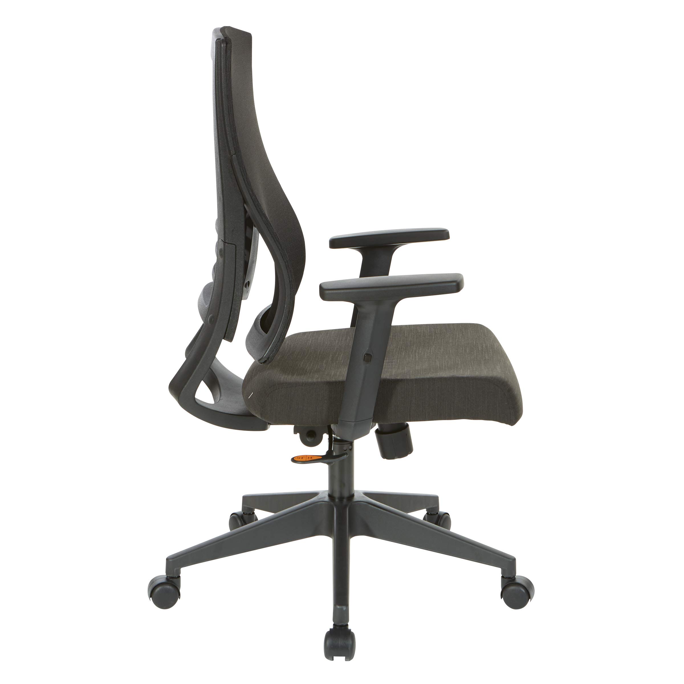 Office Star Ergonomic Mesh Back Office Chair with 2-to-1 Synchro Tilt Control & Adjustable Padded Arms - Breathable Linen Black Fabric & Black Frame - Perfect for Home Office, Workspace & Computer Desk