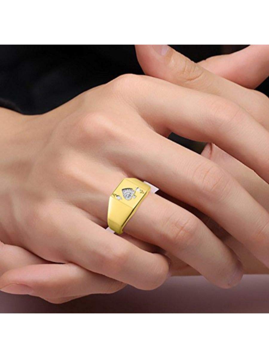 Lucky Ace of Spades Poker Ring with Diamond - Yellow Gold Plated Sterling Silver Gambling Rings for Men & Women, Sizes 6-13 | Stylish Casino Night Accessory, Poker Party Gift & Unique Jewelry Statement Piece