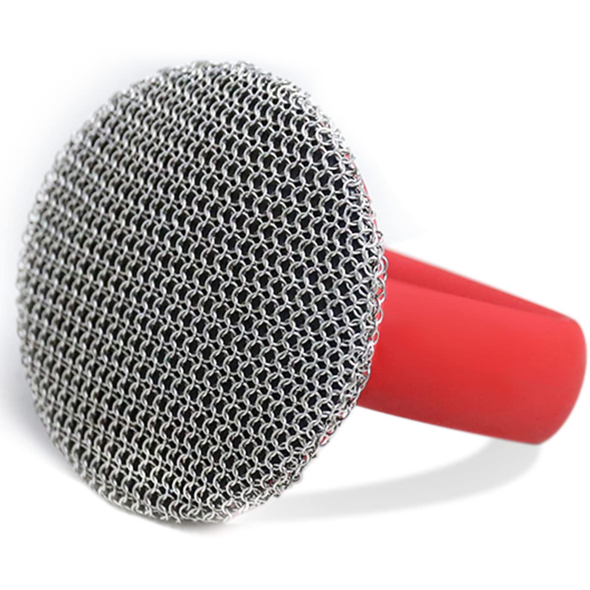 Premium 316 Stainless Steel Cast Iron Scrubber with Ergonomic Handle - Heavy Duty Chainmail Scrubber for Pots, Pans, Bakeware & Grill Cleaning - Rustproof Steel Wool Alternative for Kitchen & Outdoor Cooking