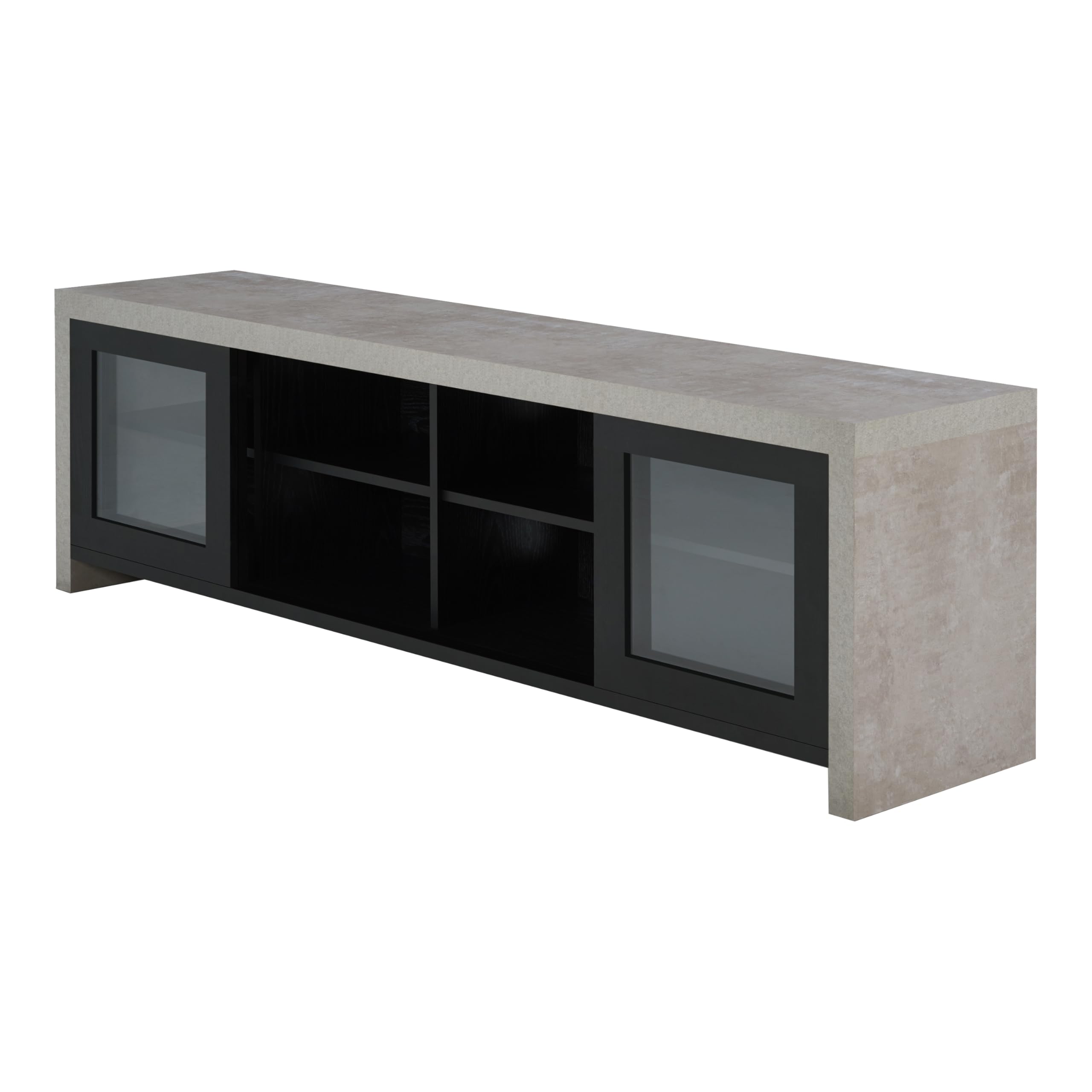 Modern Sliding Glass Door TV Stand - Black & Cement Finish - 24/7 Shop at Home Nouel - Perfect for Living Room, Bedroom & Home Theater Setup