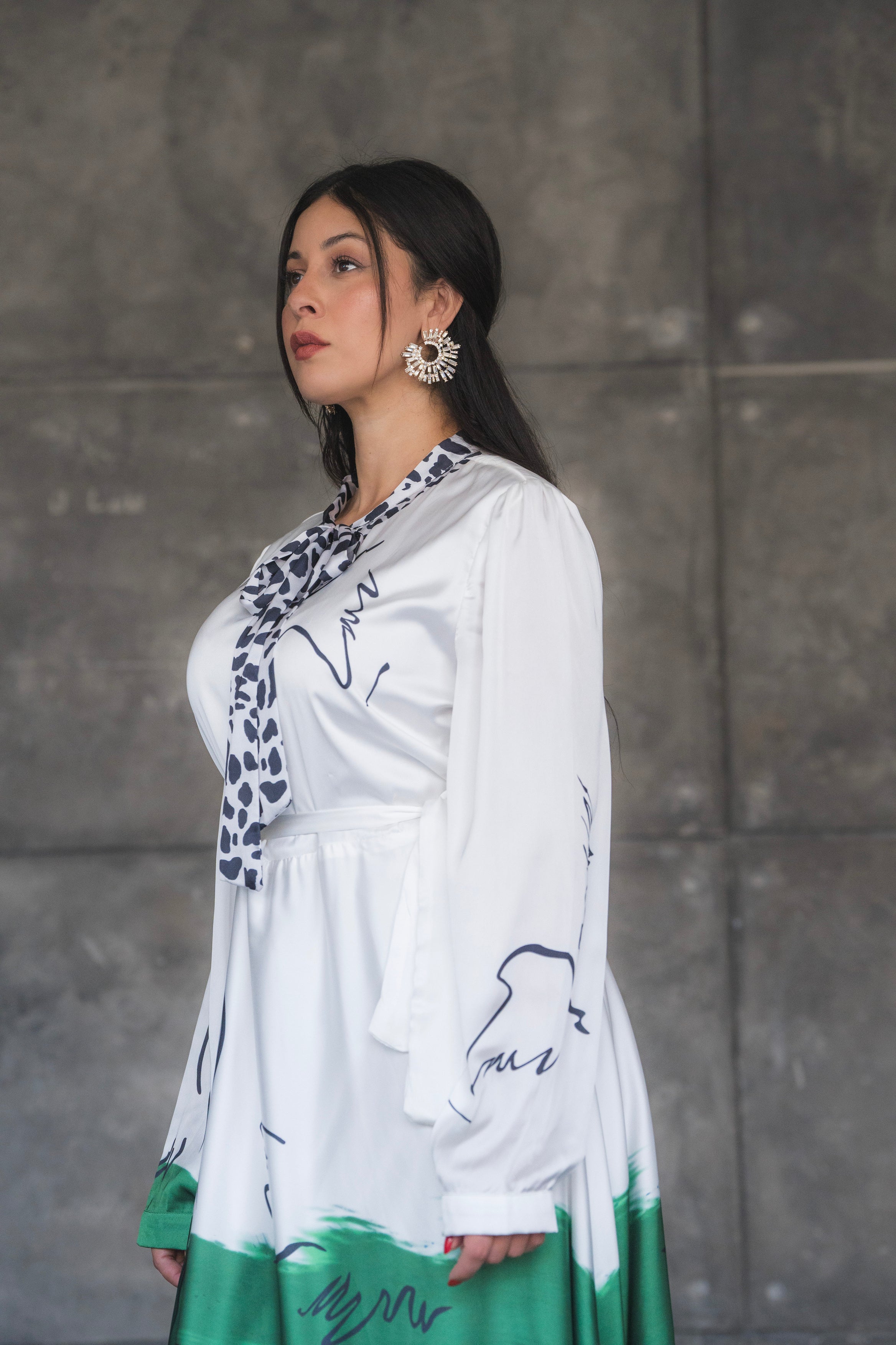 Elegant White and Green Maxi Satin Dress for Women - Perfect for Weddings, Parties & Special Occasions