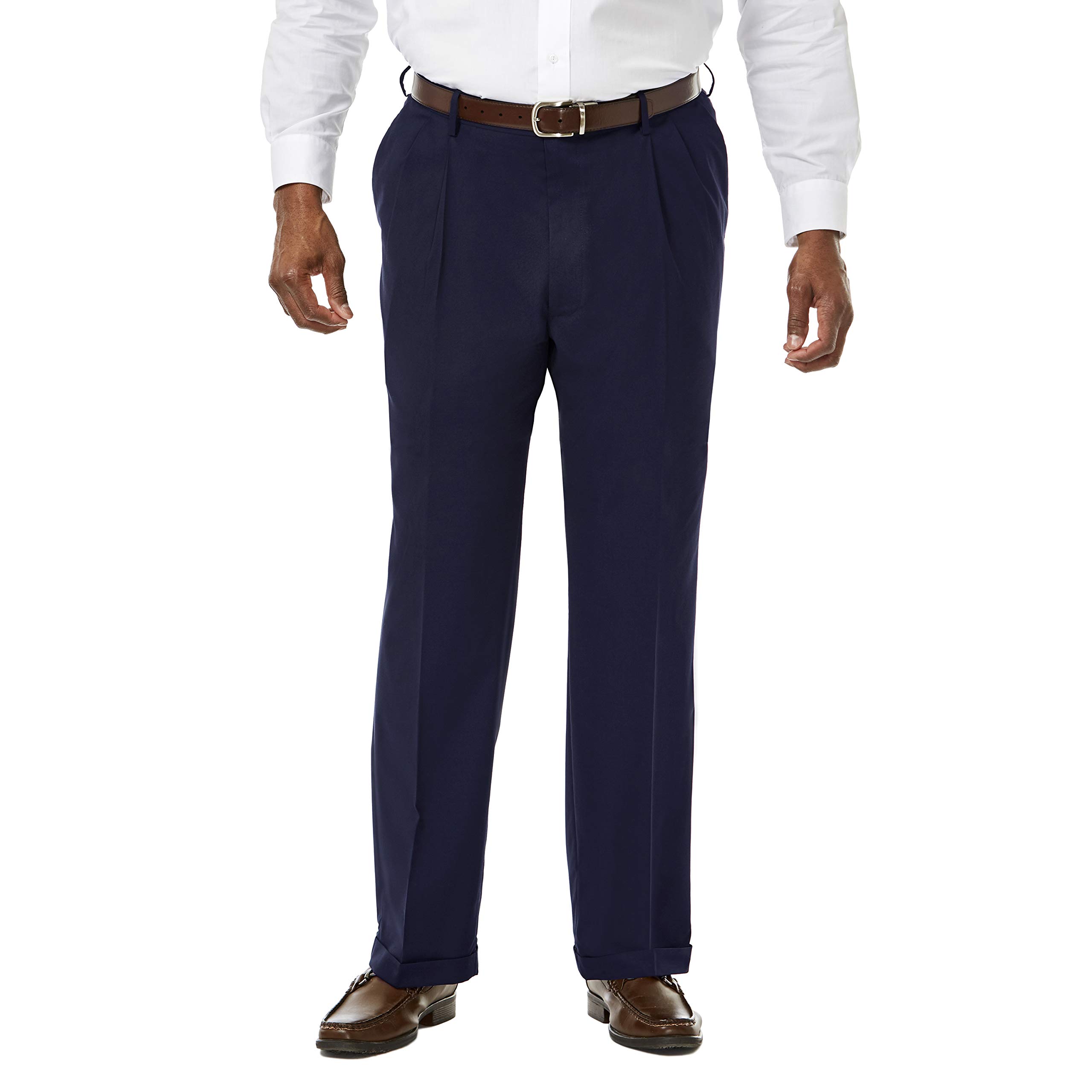 Haggar Men's Big & Tall Premium Stretch Dress Pants with Expandable Waist - Comfortable Solid Plain Front for Office & Formal Wear