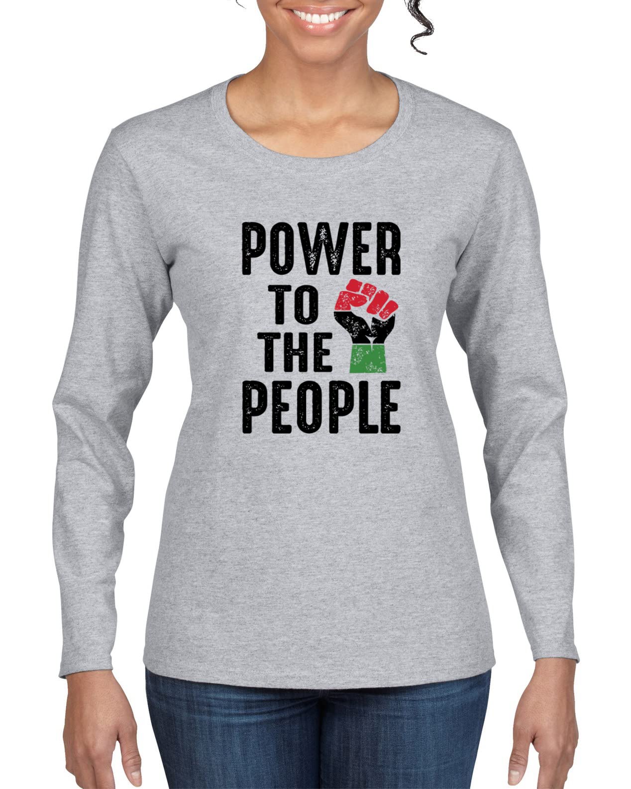 Wild Bobby Power to The People Black Pride Women's Graphic Long Sleeve T-Shirt - Black History Month & Civil Rights Apparel for Women - Perfect for Protests, Activism & Everyday Empowerment Wear