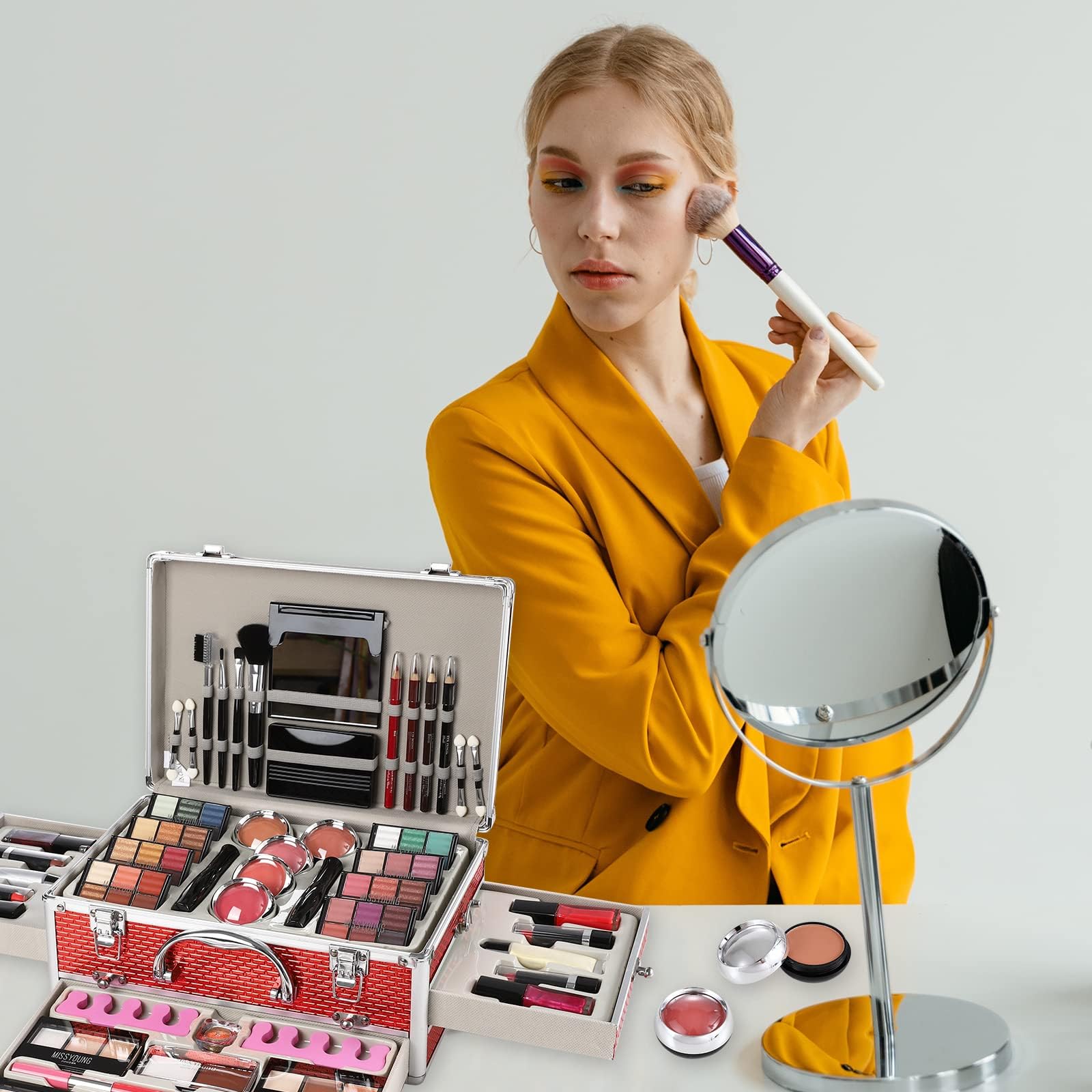 106 Pcs Professional All-in-One Makeup Kit for Women & Teens - Complete Cosmetic Set with Eyeshadow Palette, Lipstick, Concealer, Foundation, Lip Gloss & Brushes (Red) - Perfect for Daily Use, Parties & Special Occasions