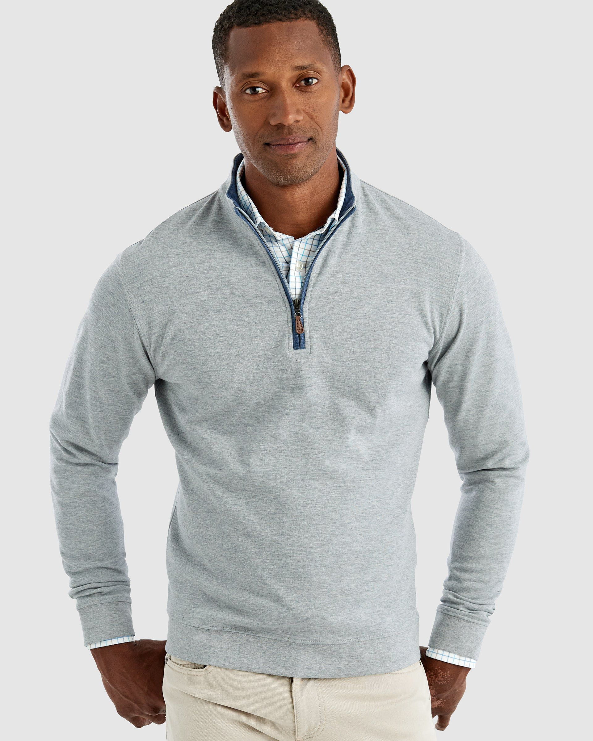 Custom Johnnie O Men's Sully 1/4 Zip Pullover JMKO1460 Light Gray - Premium Quarter-Zip Sweater for Golf, Casual Wear & Outdoor Activities