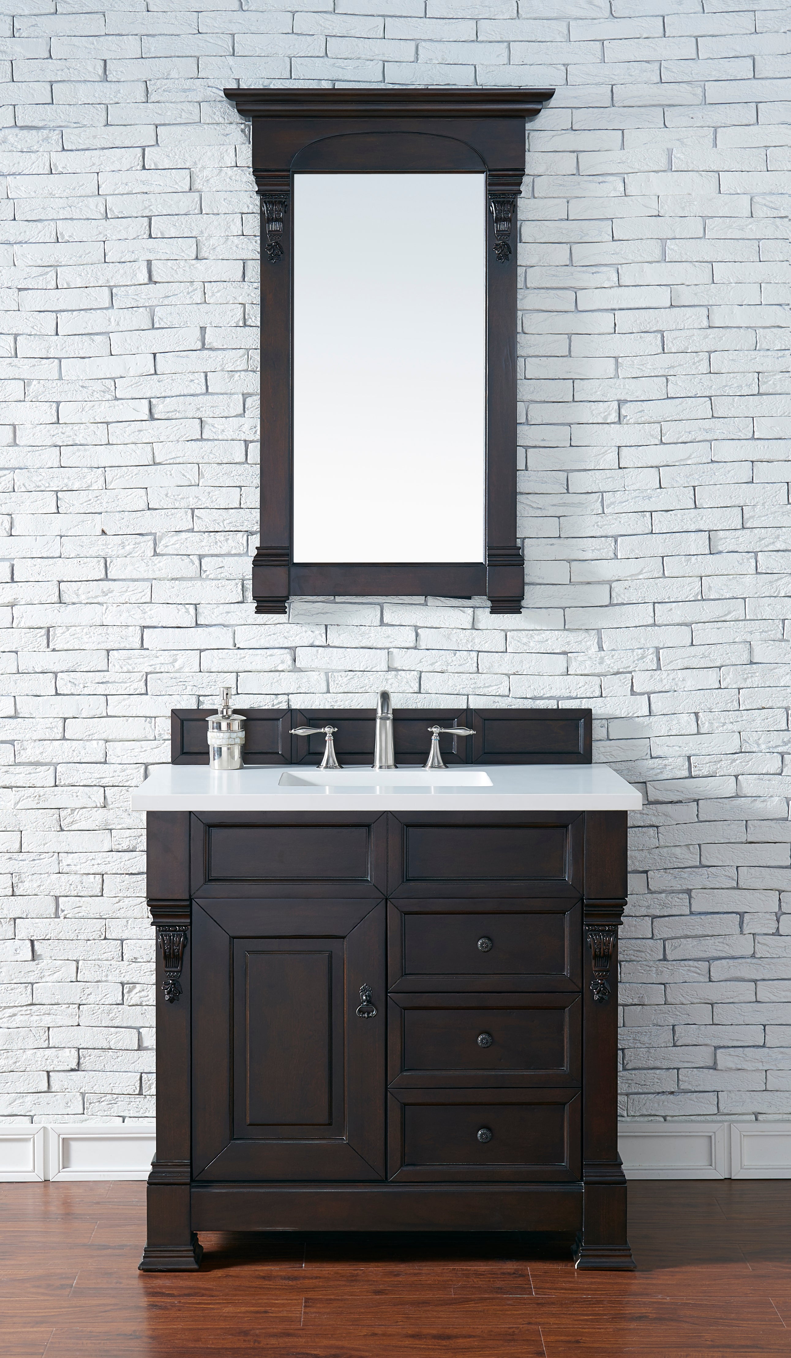 Brookfield 36 Inch Single Bathroom Vanity with Burnished Mahogany Finish & 3CM White Zeus Quartz Countertop - Perfect for Modern Master Bathrooms, Powder Rooms & Small Space Remodels