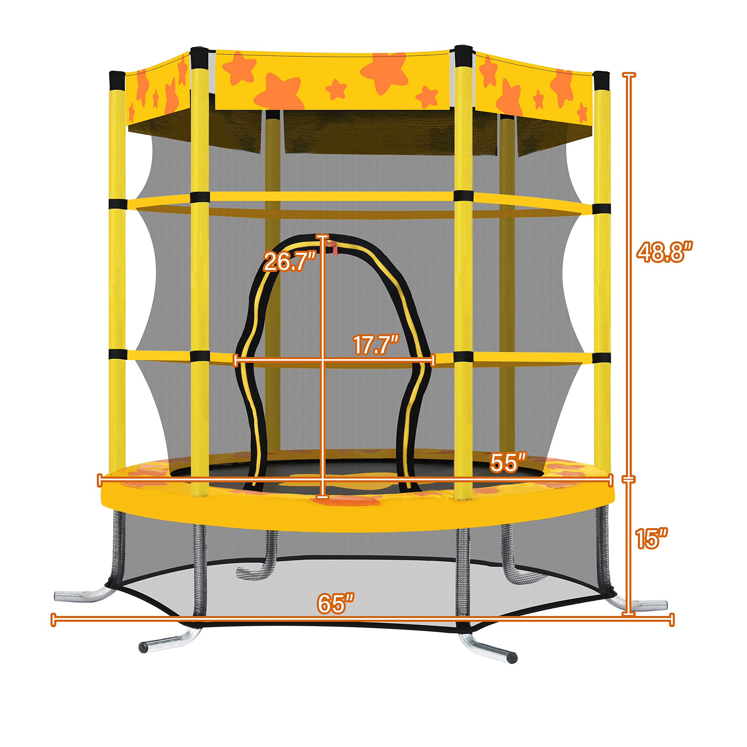 55 Inch Kids Trampoline with Safety Enclosure Net - Outdoor/Indoor Bounce Play with Water Sprinkler, 100lbs Weight Capacity (Yellow) | Perfect for Backyard Fun, Birthday Parties & Family Exercise