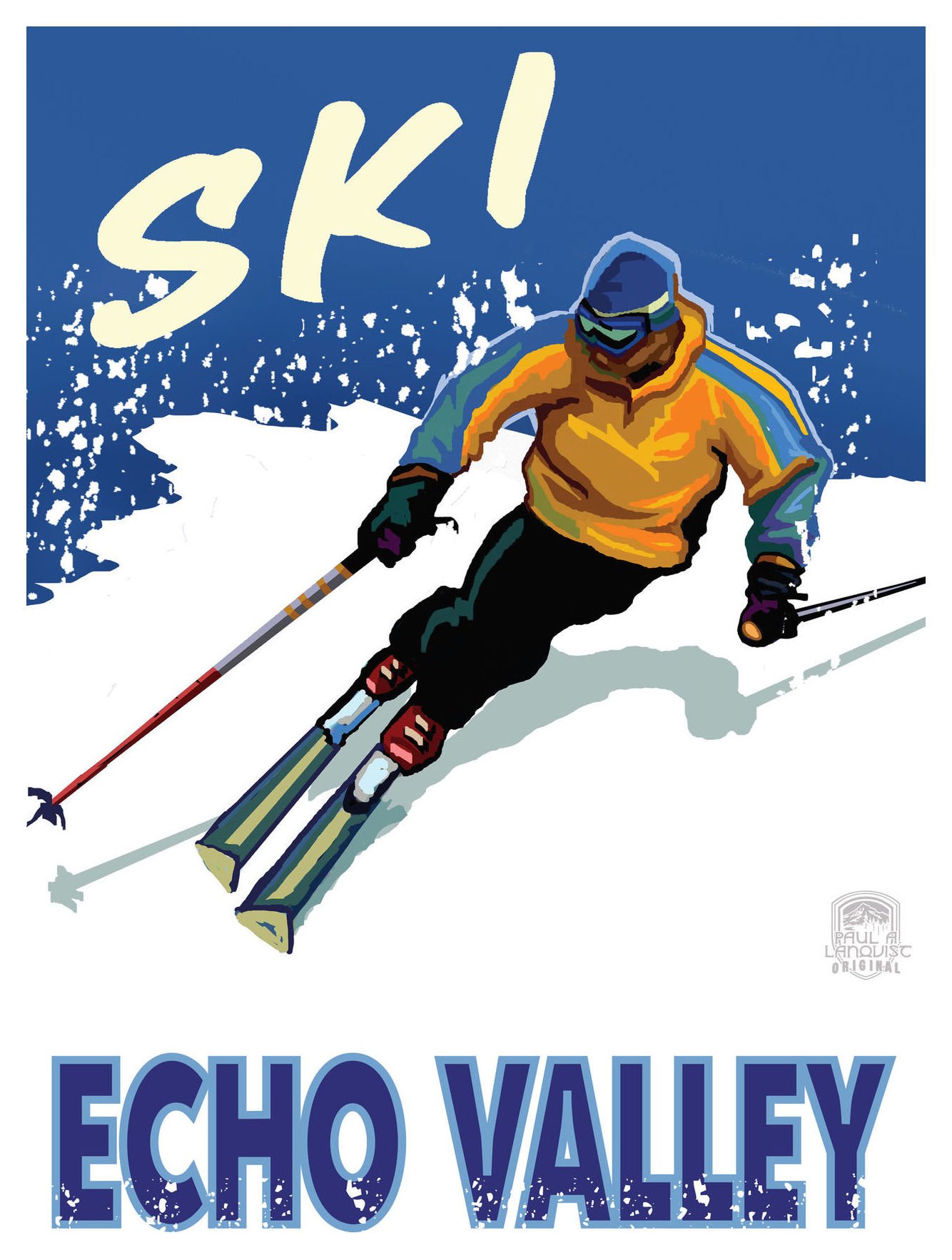 Echo Valley Manson Washington Downhill Skier Art Print - 9x12 Inch Giclee Poster by Paul A. Lanquist - Perfect for Ski Lodge, Cabin & Winter Sports Decor