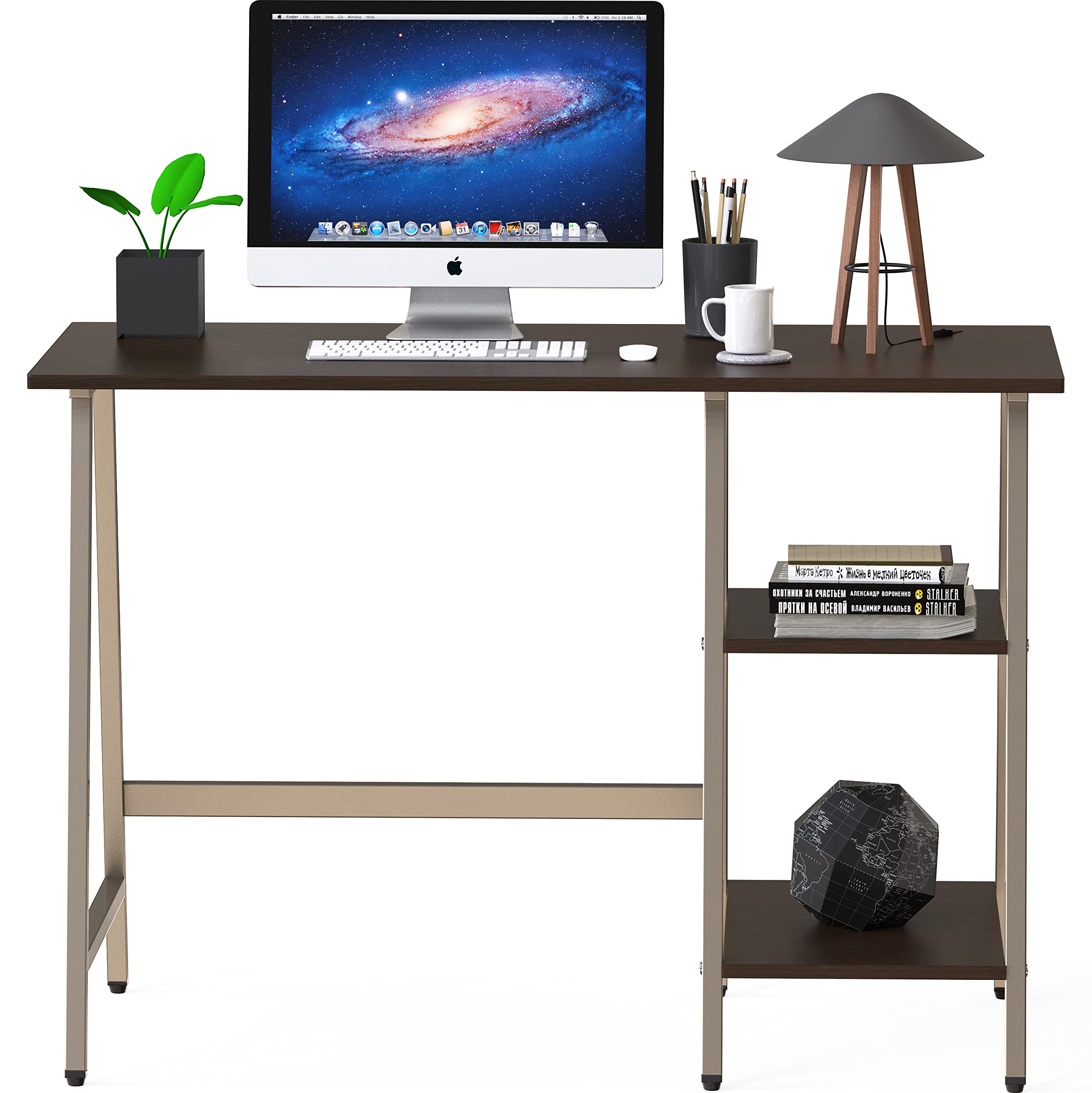 SHW Trestle Home Office Computer Desk - Espresso Brown Wooden Writing Table for Small Spaces, Study & Work from Home | Sturdy & Modern Design for Office, Bedroom or Dorm Room