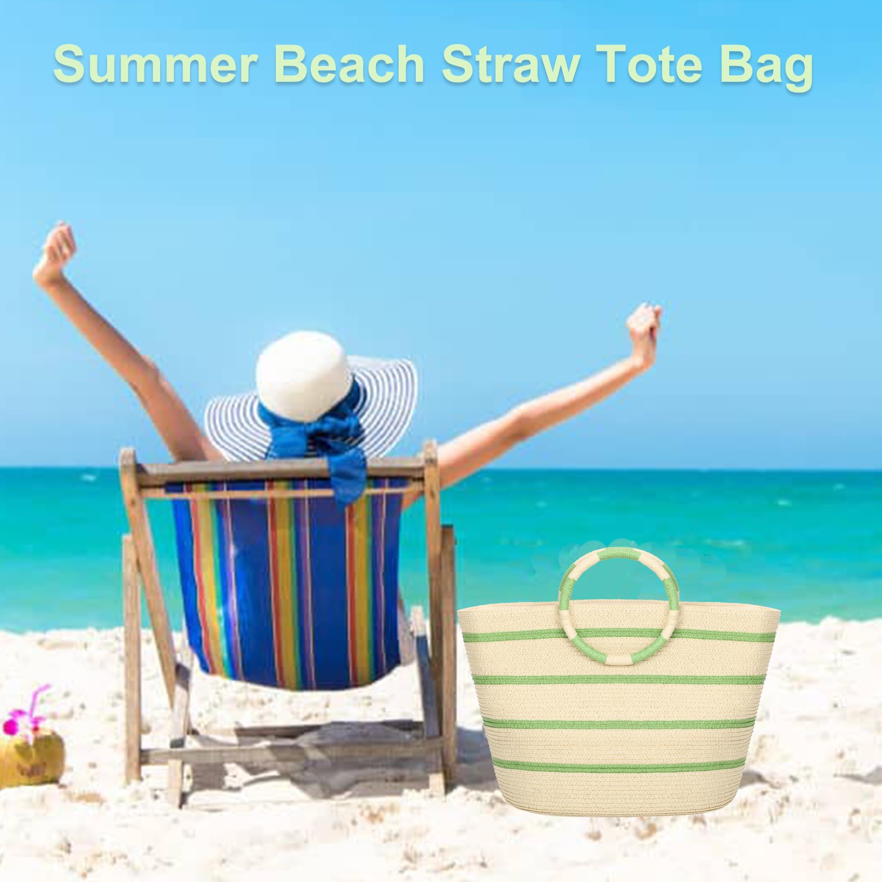 Women's Large Woven Straw Beach Tote Bag - Summer Vacation Holiday Essentials for Pool, Picnic & Travel | Water-Resistant & Spacious Beach Bag