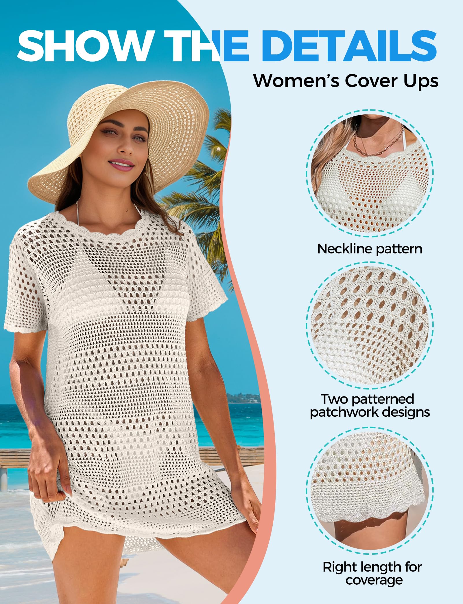 Women's White Crochet Swim Cover Up - Beach Dress Bikini Coverup for Swimsuits & Bathing Suits | Perfect for Poolside, Vacation & Summer Outfits 2025
