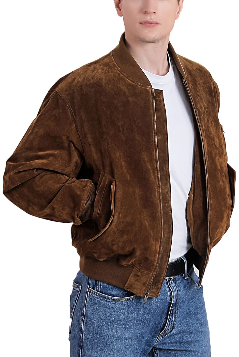 Premium Men's MA-1 Suede Leather Flight Bomber Jacket - Genuine Leather Aviator Style (Big & Tall Sizes Available) - Perfect for Casual Wear, Motorcycle Riding & Outdoor Adventures