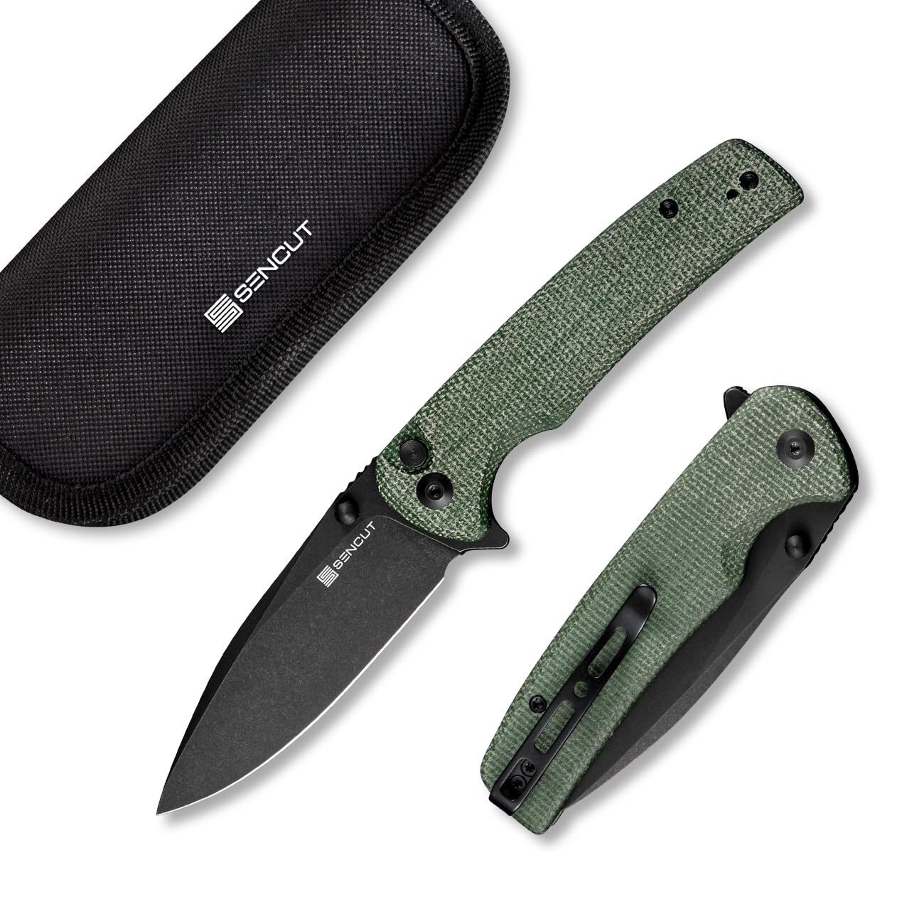 SENCUT Sachse Folding Pocket Knife - 9Cr18MoV Steel Blade, Green Micarta Handle, Button Lock & Clip - EDC Knife for Men & Women | Perfect for Camping, Hiking, Survival & Everyday Carry (Model S21007-2)