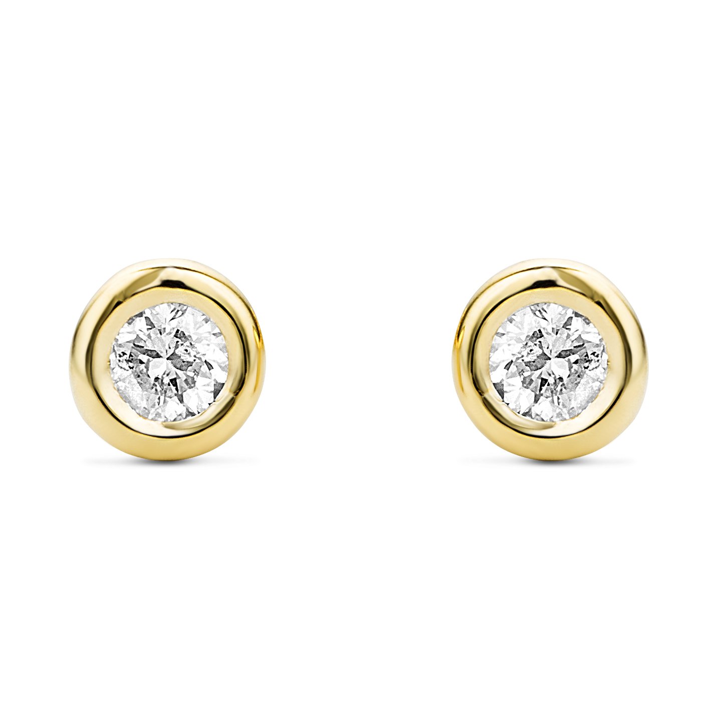 Miore 9K White Gold & Yellow Gold Solitaire Diamond Stud Earrings for Women - 0.10ct (4x4mm) Hypoallergenic, Skin-Friendly Jewelry - Perfect Gift for Anniversary, Birthday & Special Occasions