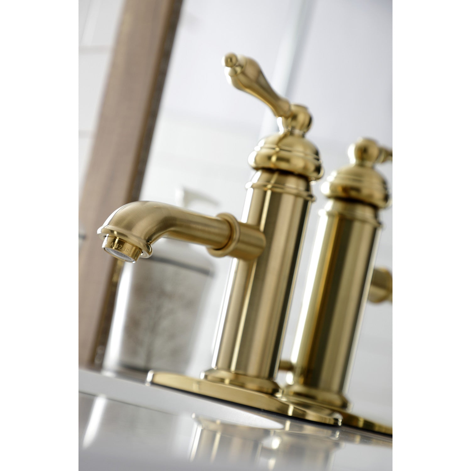 American Classic KS7417ACL Single Handle Bathroom Faucet with Deck Plate & Brass Pop-Up Drain - Brushed Brass Finish for Modern Bathroom Vanity Sinks