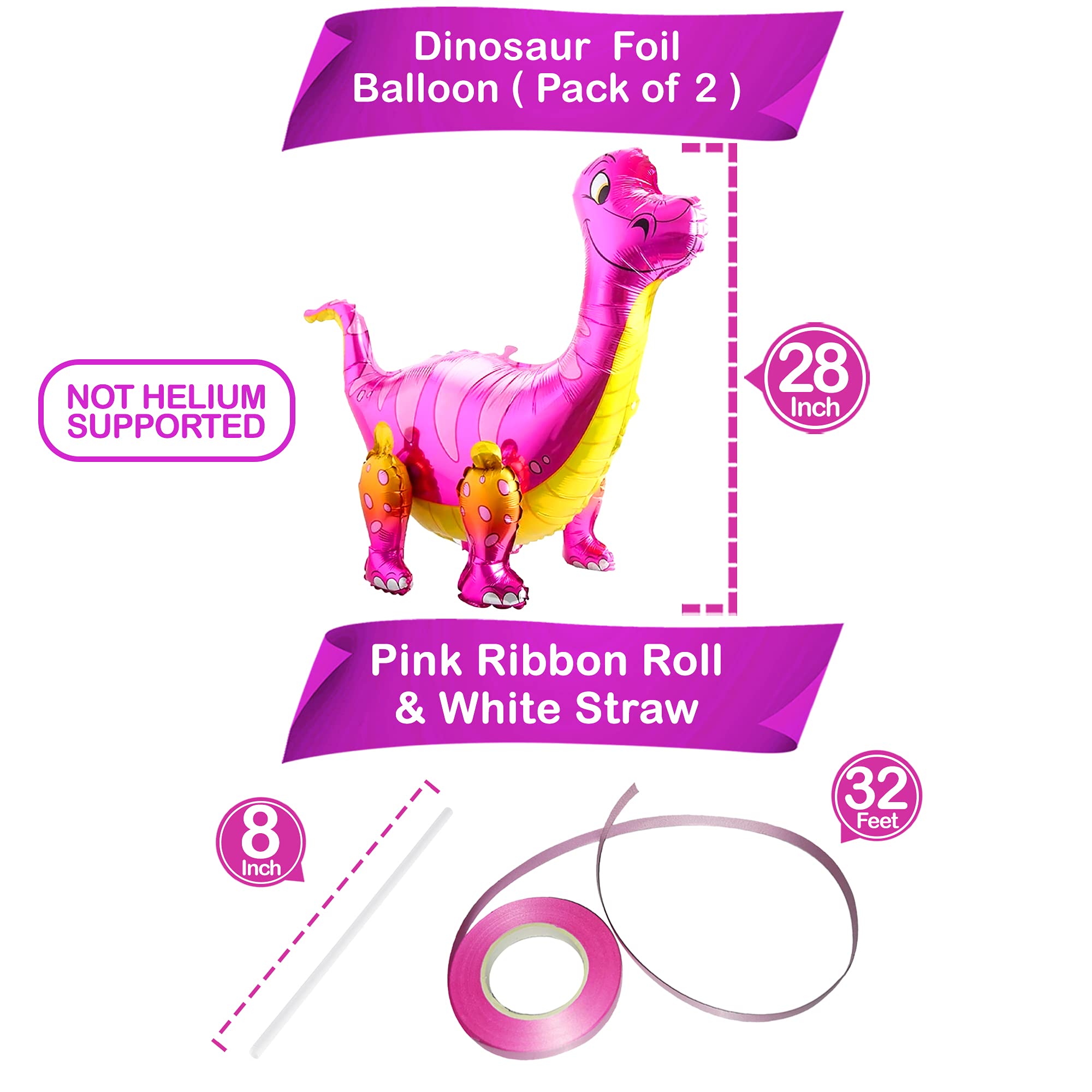 28 Inch Pink 3D Girl Dinosaur Balloons - Self Standing Dinosaur Party Decorations for Birthday, Baby Shower | Perfect for Dinosaur Themed Parties, Gender Reveals & Kids Room Decor