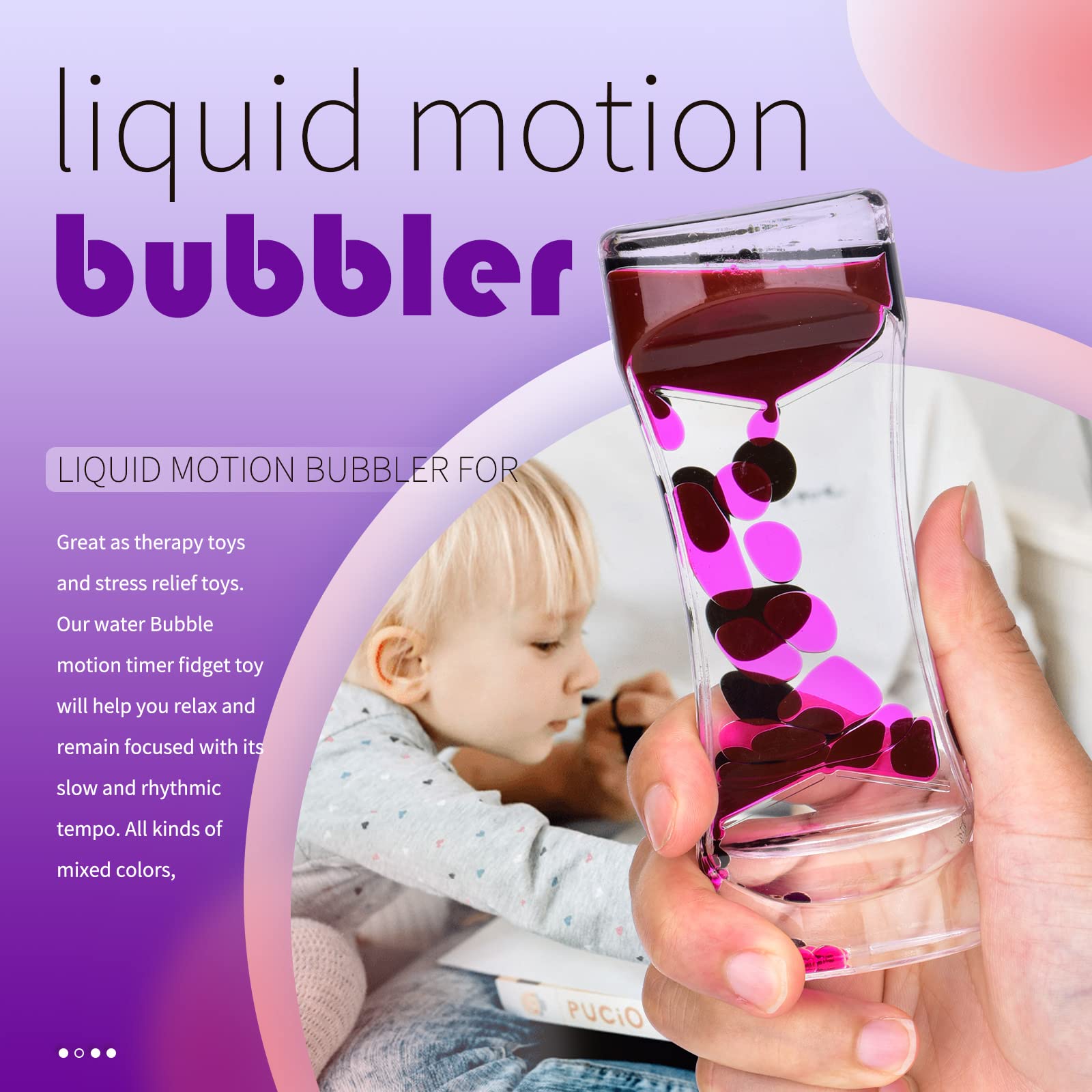 Motion Bubbler Timer Sensory Toys for Stress Relief & Focus - Fidget Bubble Timer for Kids & Adults - Office & Home Relaxation Tool (Blue Pink & Blue Green, 2 Pack) - Perfect for Anxiety Relief, ADHD, Meditation & Classroom Sensory Breaks