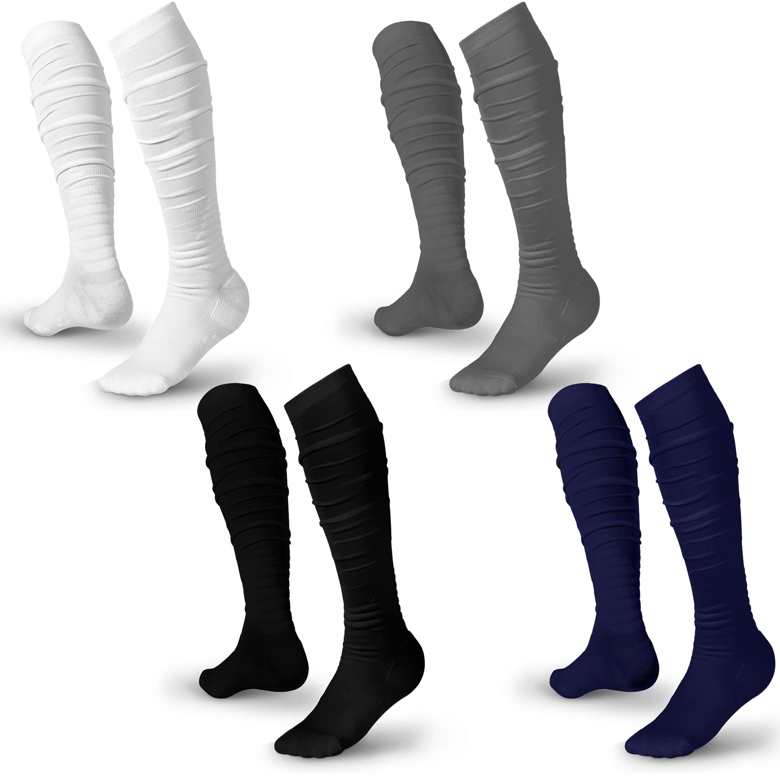 Chuarry 4 Pairs Non-Slip Football Socks for Men - Extra Long Soccer Socks Over The Knee, Breathable Athletic Socks for Running, Training & Sports Performance