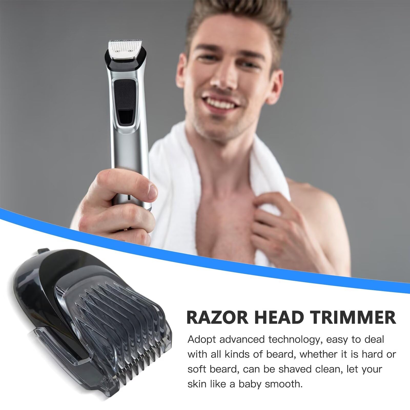 Black RQ11 Replacement Shaver Trimmer Head Blade Cutter with Comb Cover for Philips Norelco RQ111/52 Click-On Beard Styler - Perfect for Precise Facial Hair Grooming & Styling at Home or Travel