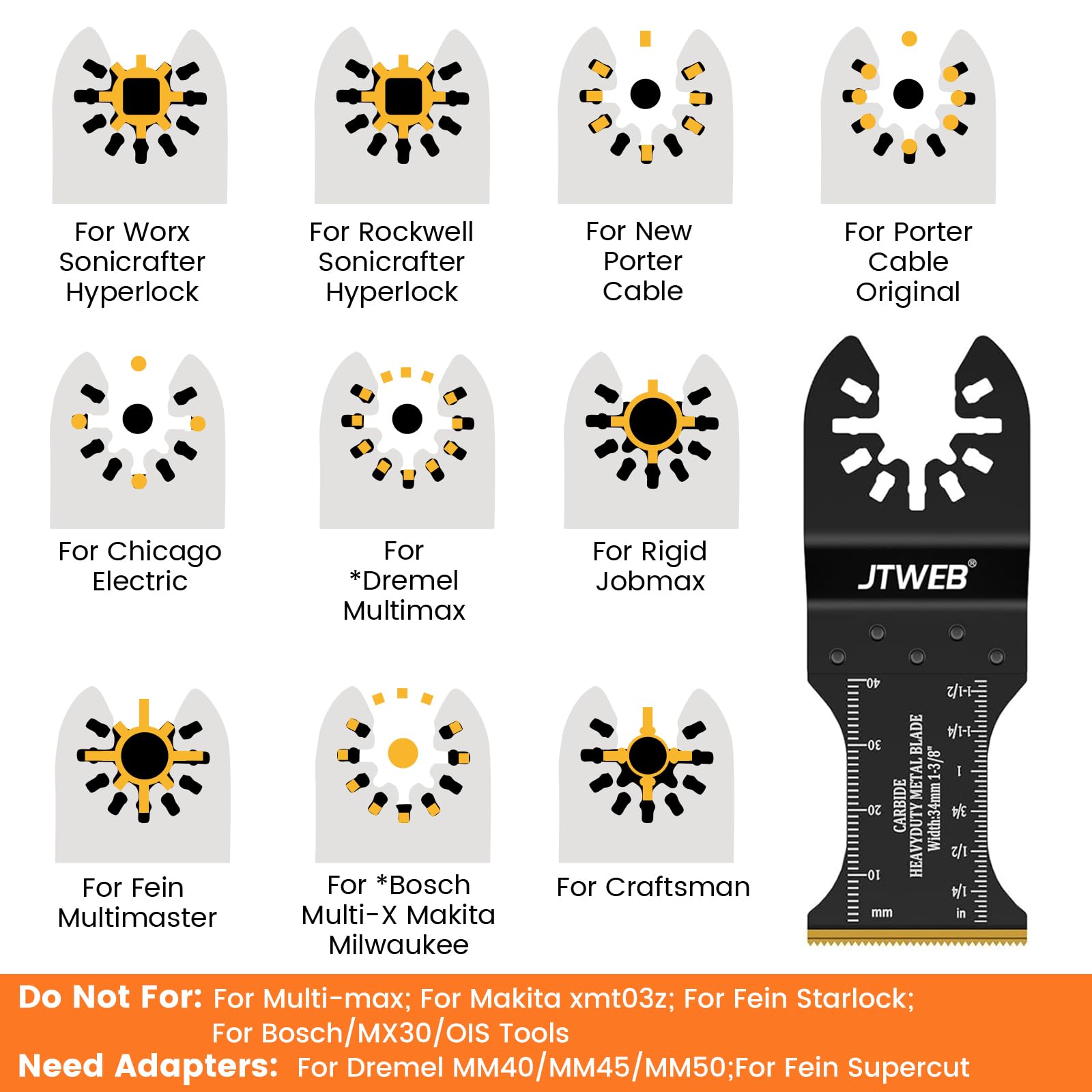 JTWEB Carbide Oscillating Blades Kit - Heavy Duty for Hard Materials & Metal - DIY & Construction Use
