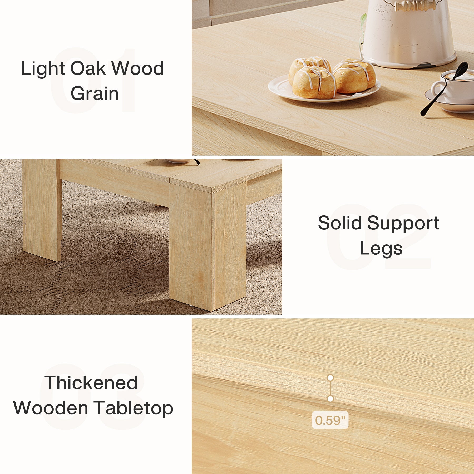 38.8 Inch Square Coffee Table - Solid Wood Living Room Center Table with Storage Shelf | Perfect for Small Spaces, Snack Table for Sofa Lounge, TV Room & Apartment Decor