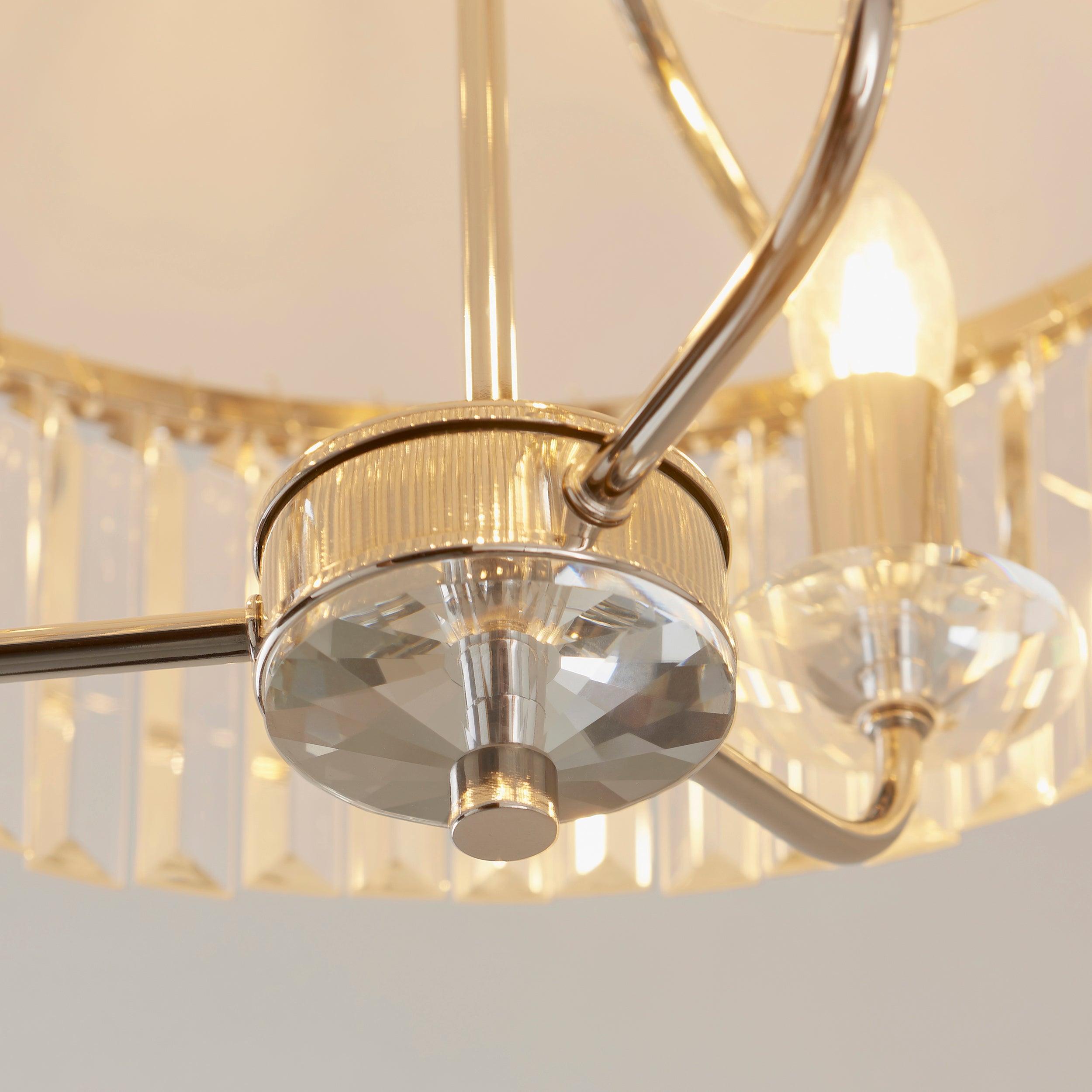Ealing 3-Light Round Semi Flush Mount Ceiling Light Fixture - Brushed Nickel & Clear Cut Glass - Perfect for Dining Room, Bedroom, or Hallway Lighting