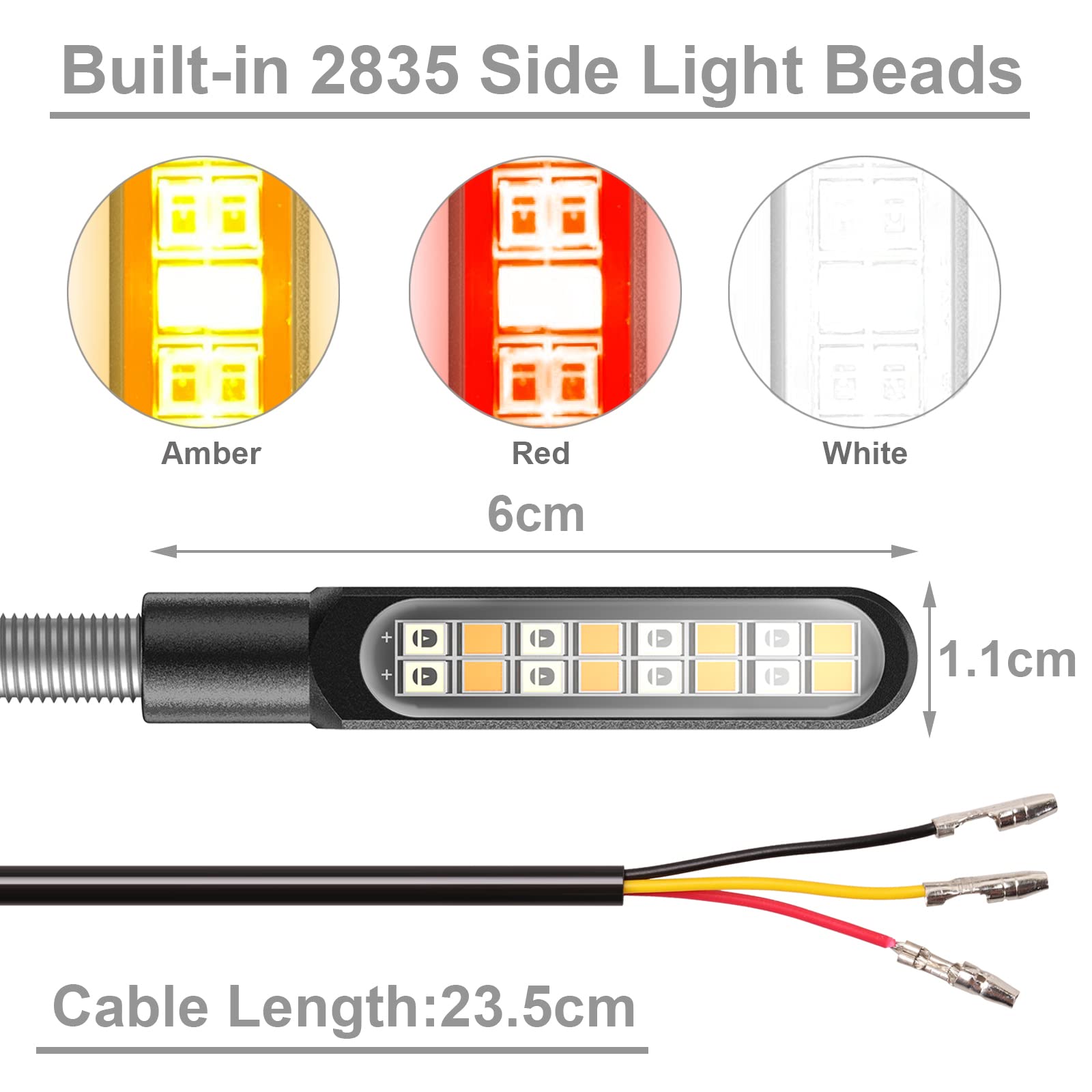 Kinstecks 4PCS Motorcycle LED Turn Signals - 12V 16-LED Flowing Sequential Indicators with Daytime Running Lights & Brake Lights for Motorbikes - Perfect for Harley, Honda, Yamaha & More (Ideal for Night Riding & Safety Enhancement)