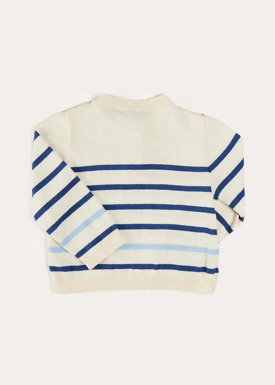 Blue Striped Crewneck Button Detail Jumper for Kids (12 Months - 10 Years) - Perfect for School, Playdates & Casual Outings