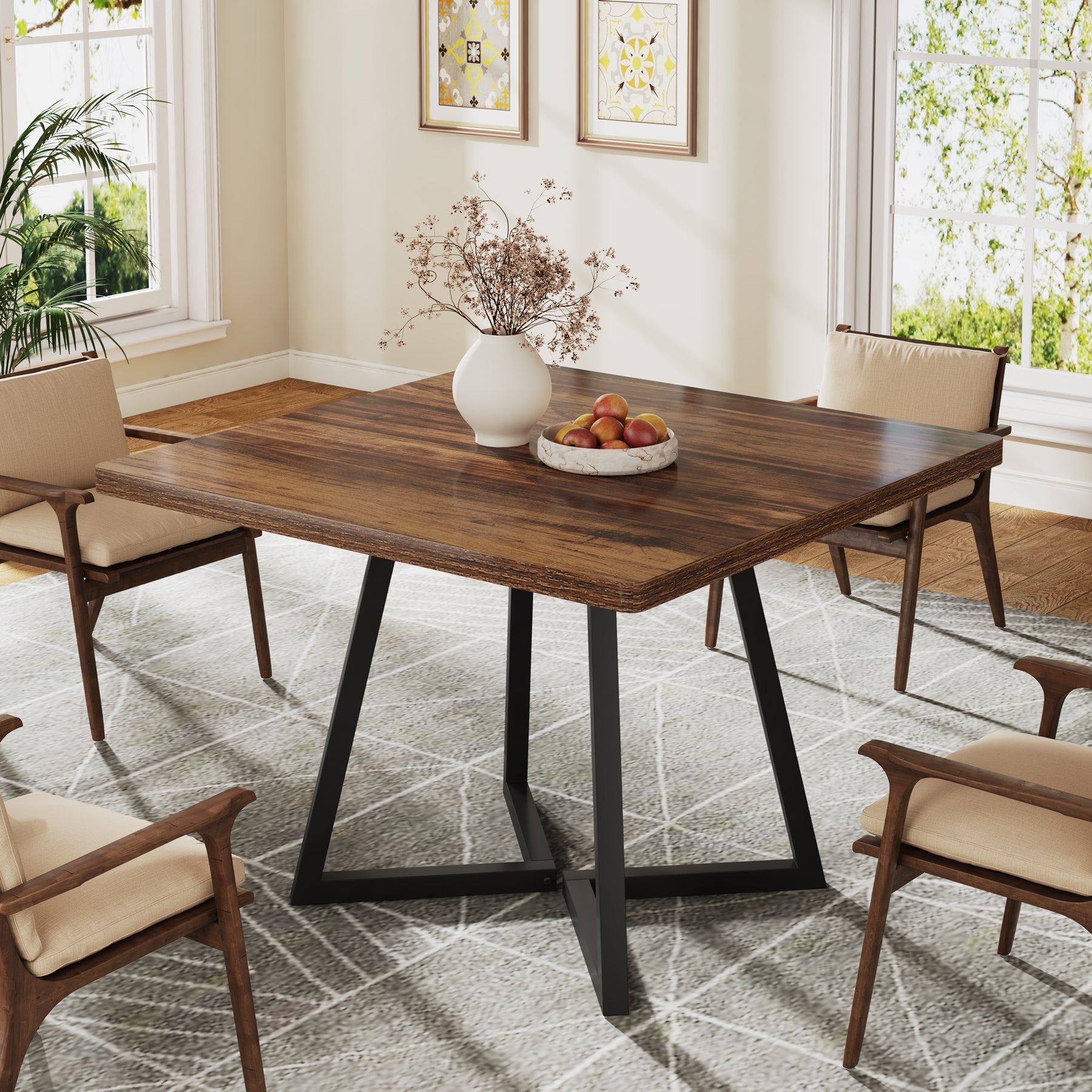 31.5 Inch Square Wooden Dining Table - Solid Wood Kitchen Table for 4 People - Perfect for Small Spaces, Breakfast Nooks & Cozy Family Meals