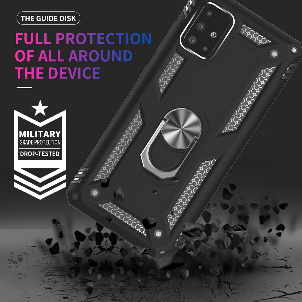 Samsung Galaxy A71 5G Case with Screen Protector - Military Grade Shockproof Phone Cover with Ring Stand, Compatible with Samsung A71 5G (Black) - Perfect for Outdoor Activities, Travel & Daily Protection