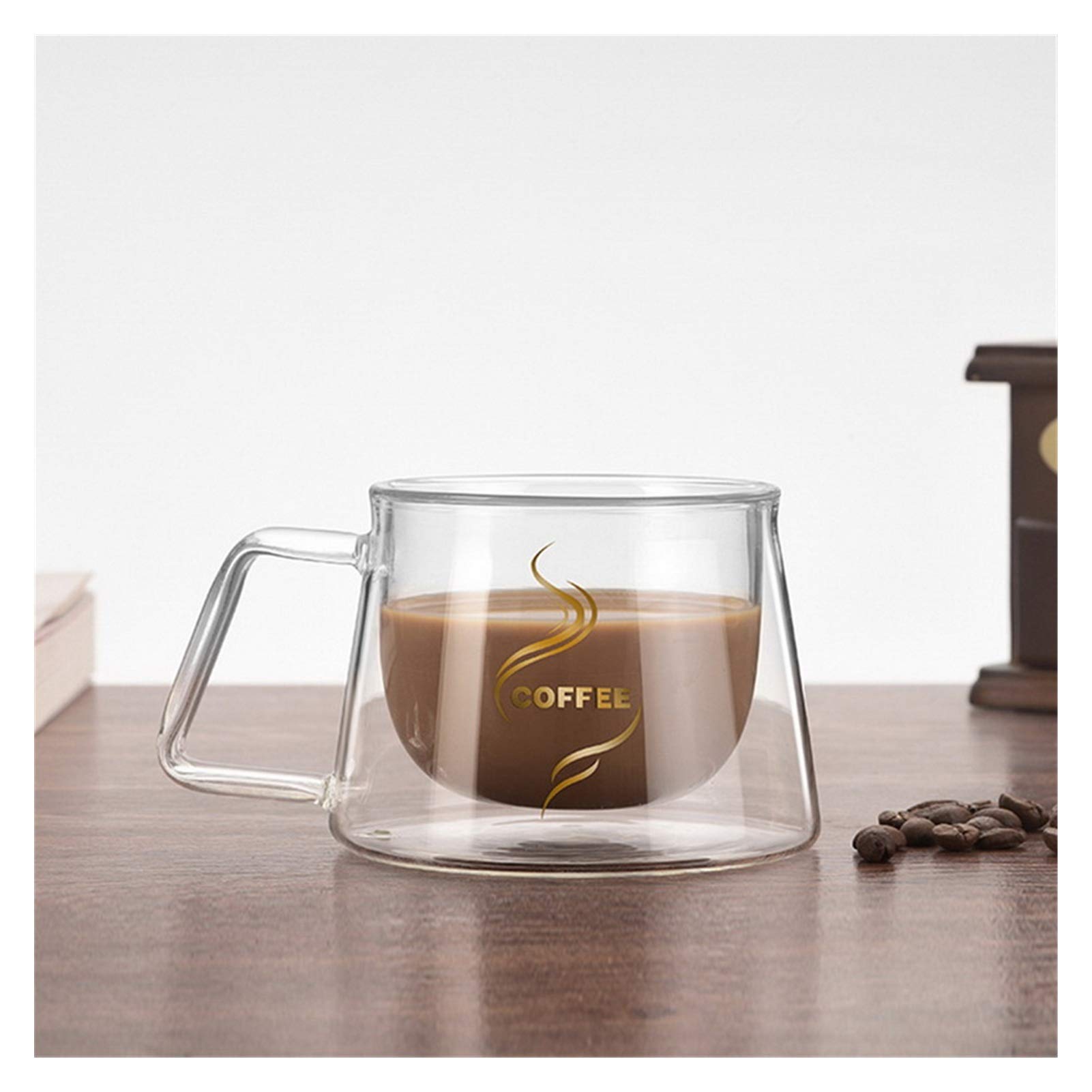 Premium Double Wall Glass Coffee Mug - 200ml Handmade Insulated Tea Cup for Hot/Cold Drinks, Beer, Healthy Beverages - Transparent Drinkware for Home, Office, Cafe Use (Color: Clear)