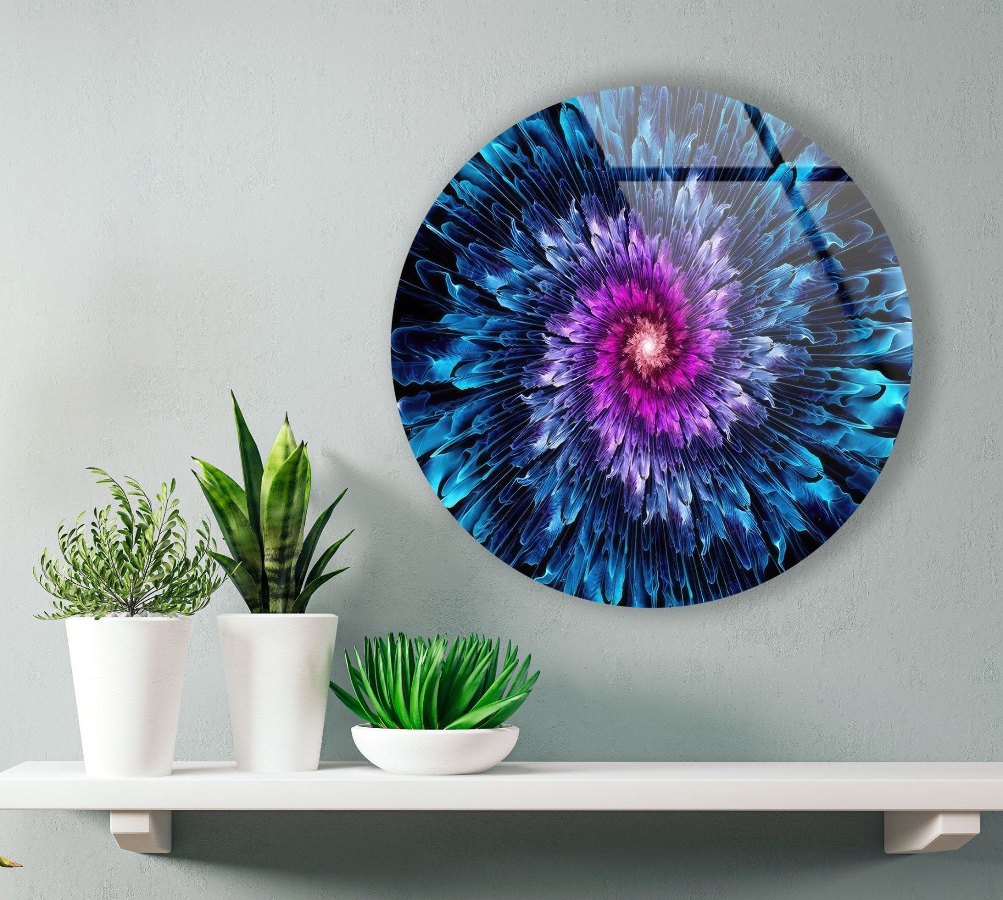 Abstract Round Purple & Blue Glass Wall Art - Modern Handmade Home Decor for Living Room, Bedroom & Office - Unique Statement Piece for Interior Design & Gifts