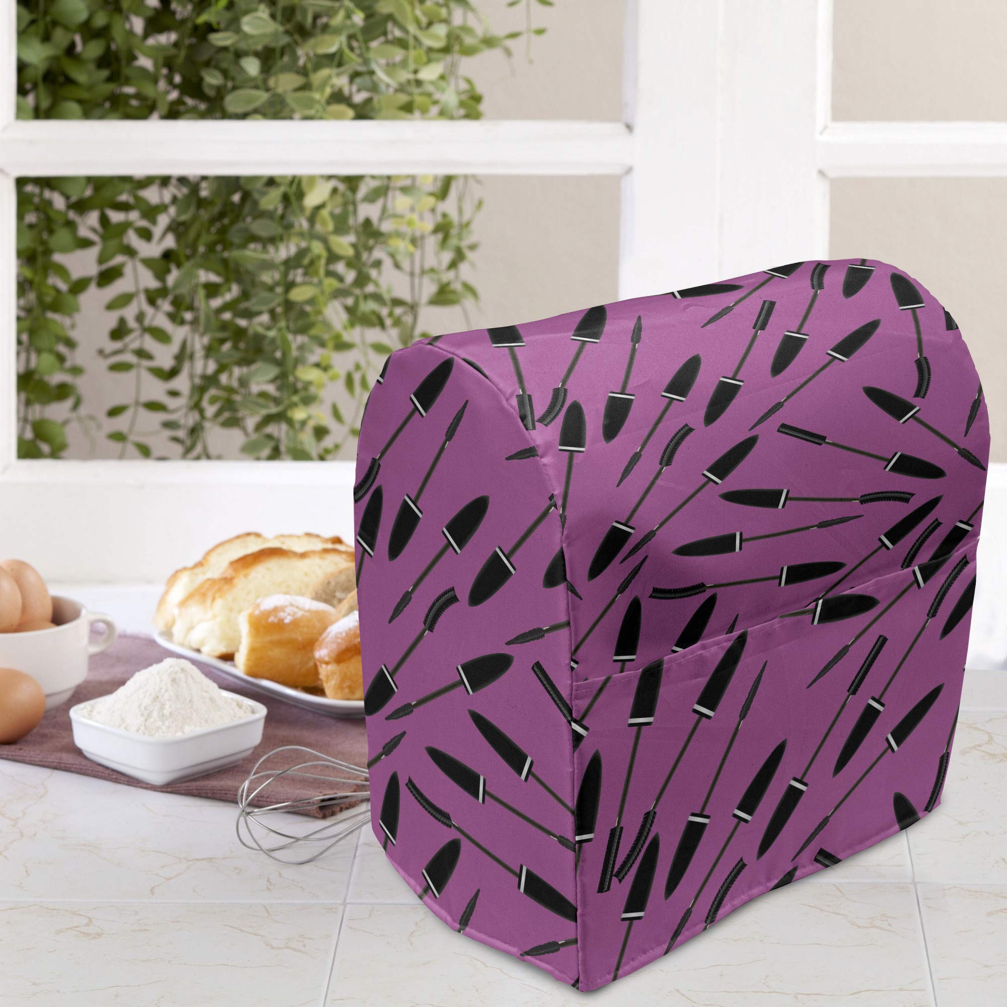 Ambesonne Feminine Stand Mixer Cover - Stylish Kitchen Appliance Organizer with Pocket for 6-8 Quart Mixers | Makeup & Beauty Supplies Storage | Perfect for Home Baking & Cosmetic Organization (Fuchsia Charcoal Grey)