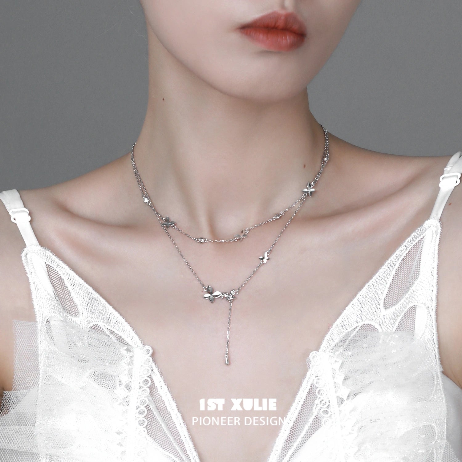 Whiterfly S925 Sterling Silver Butterfly Double Layer Choker Necklace for Women - Elegant Layered Chain Necklace for Party, Wedding, Gift & Everyday Wear