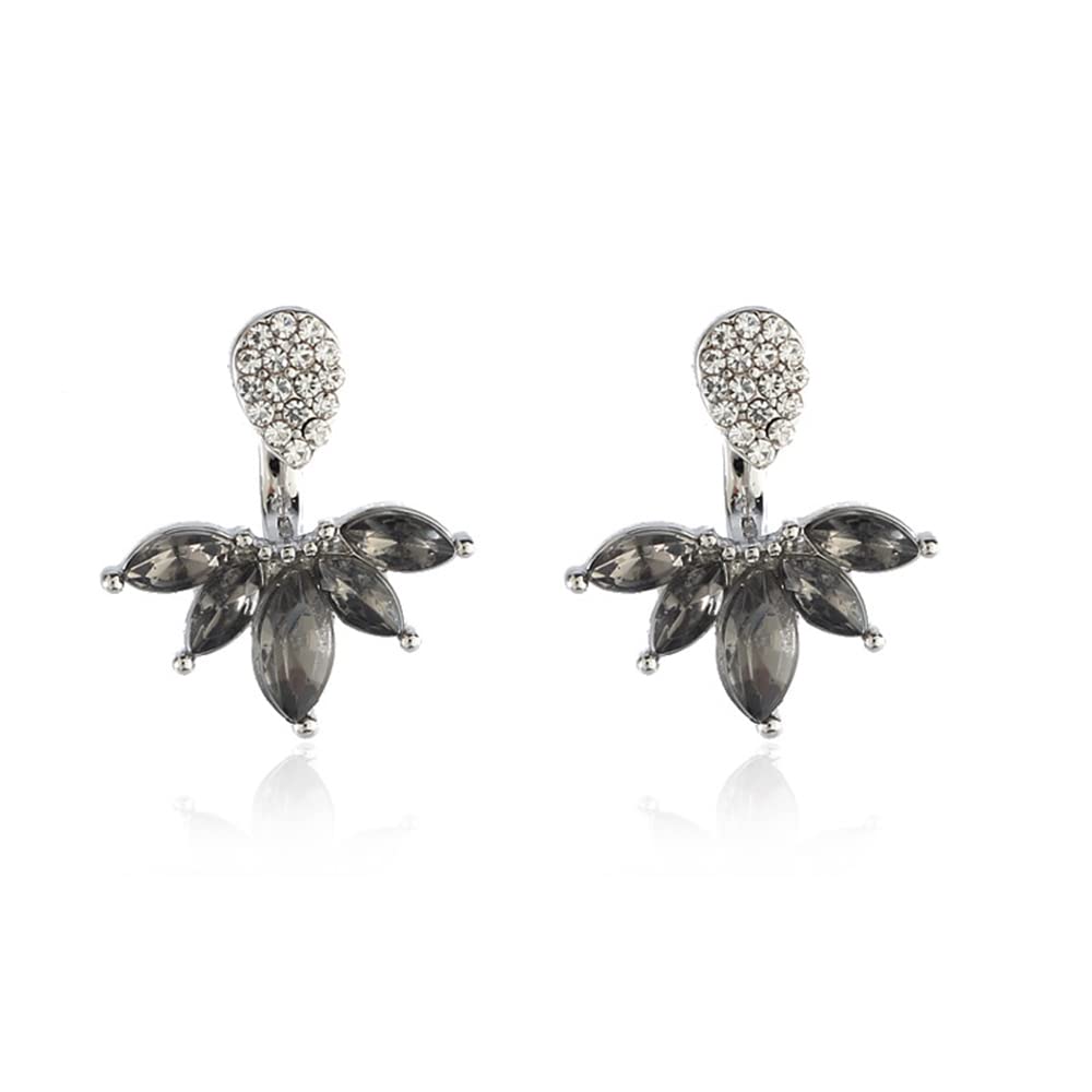 Jumwrit Silver Leaf Feather Ear Jacket with Rhinestone Teardrop Studs - Front & Back Cuff Earrings Set for Women | Elegant Jewelry for Parties, Weddings & Everyday Wear