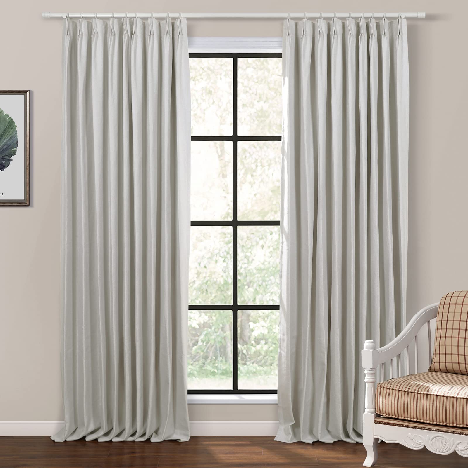 TWOPAGES Beige Pinch Pleated Blackout Curtains for Bedroom - Thermal Insulated Linen Blend Drapes, Set of 2 Panels (58x84 Inches) - Perfect for Privacy, Light Blocking & Window Treatment in Living Room, Nursery or Home Office