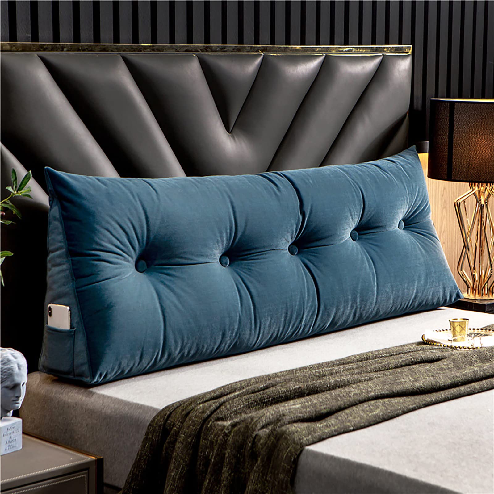 **Large Triangular Bed Wedge Pillow - Soft Velvet Headboard & Daybed Pillow for Reading, Backrest Support - Perfect for Back Pain Relief, Watching TV & Relaxing in Bed**